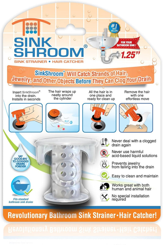 SinkShroom SSCLE988 The Revolutionary Sink Drain Protector Hair Catcher/Strainer/Snare, Clear