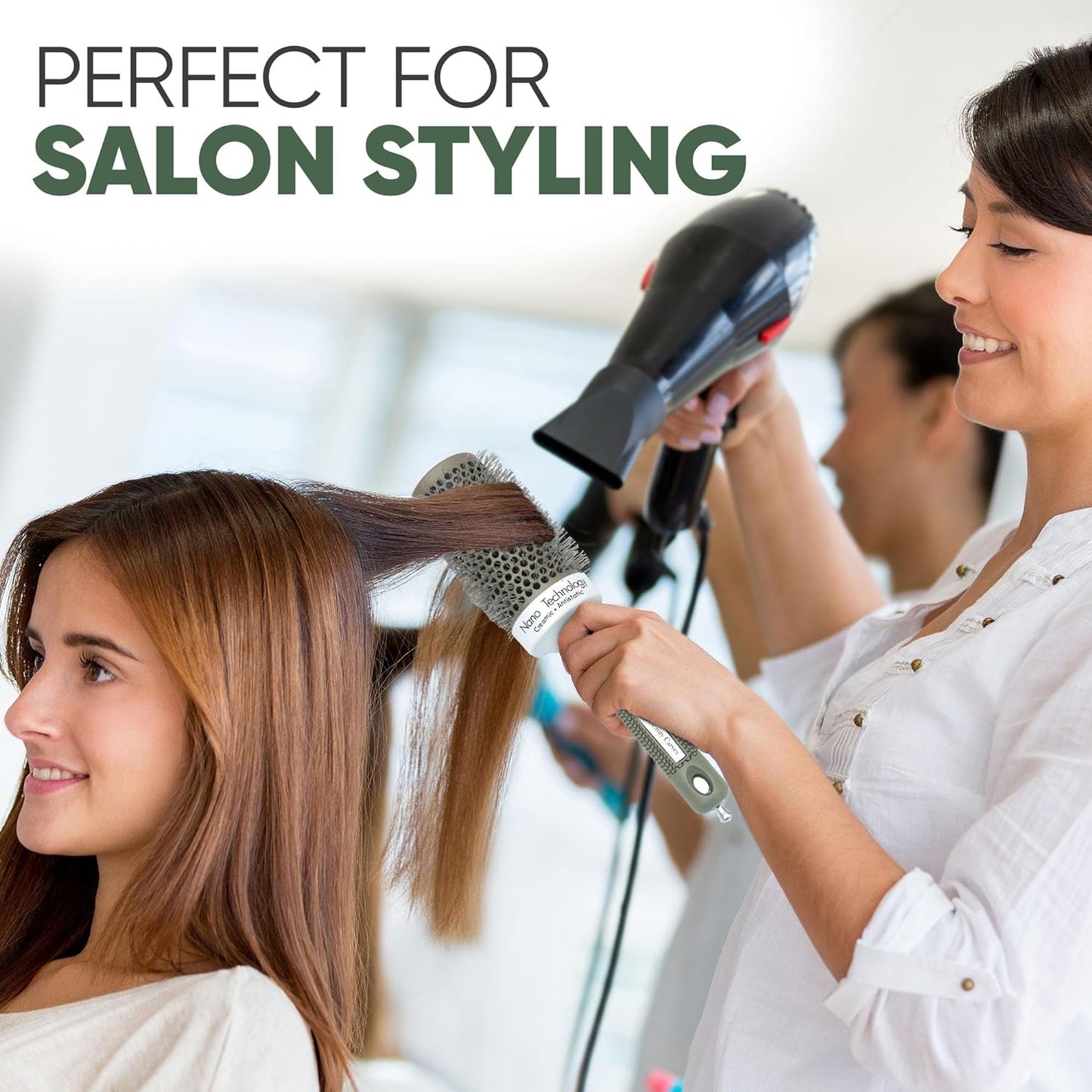 Round 25(mm) Barrel with 2 Clips – Round Hair Brush with Flexible Nylon 66 Bristles Nano Ionic Heat Resistant Tech for Professional Curling, Styling & Shining Texture