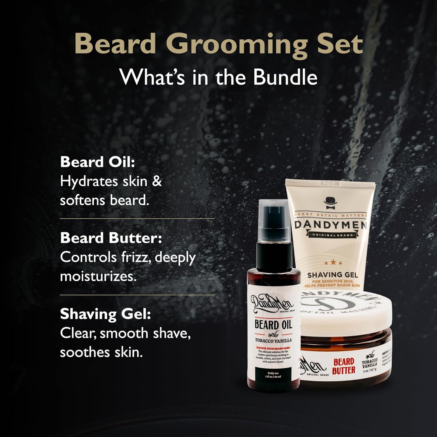 Beard Grooming Set – Beard Oil, Beard Butter & Shaving Gel – Hydrate, Soften & Style (3-pack, Tobacco Vanilla)