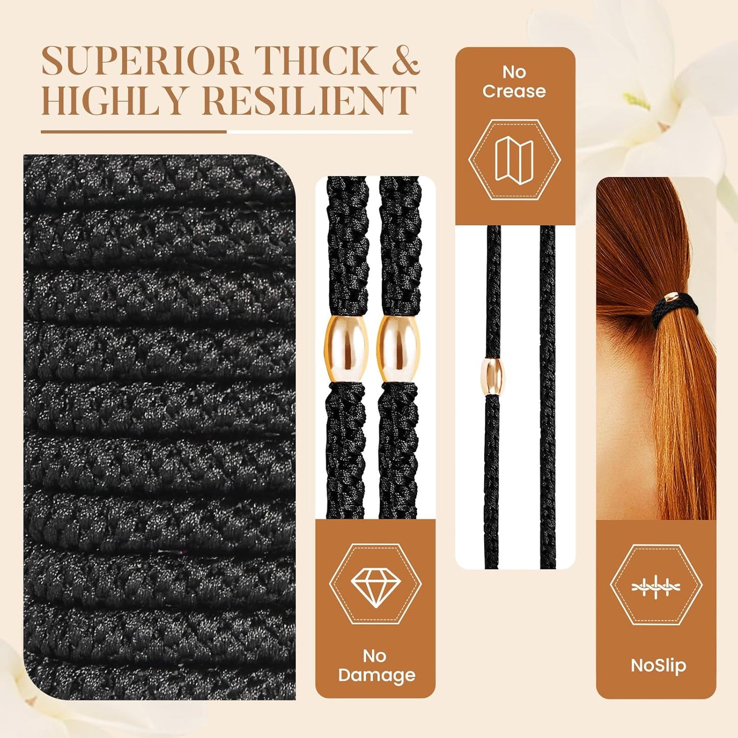 Hair Ties No Damage - 10PCS Ponytail Holders - Elastic Hair Ties for Thick Hair - Braided Hair Bands for Women Girls's Hair - Black