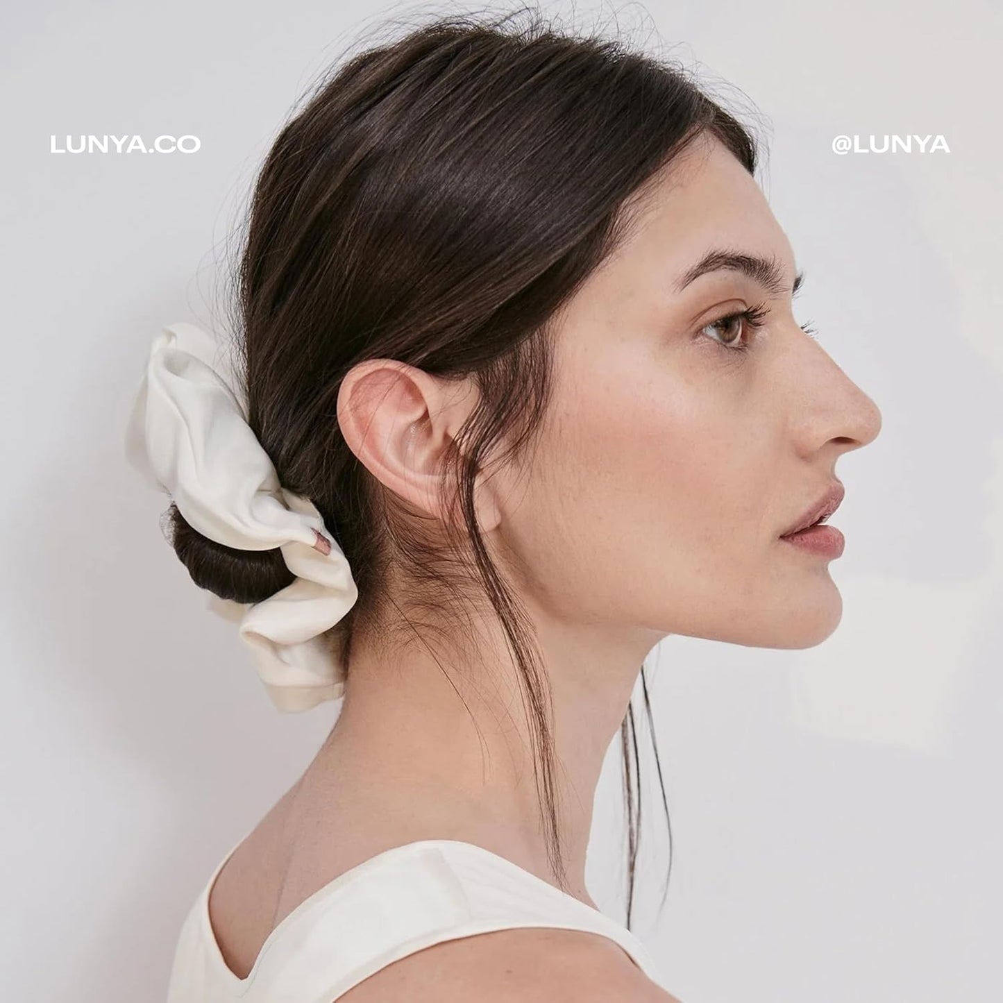 Lunya Washable Silk Scrunchies - Mulberry Silk Hair Ties - Tranquil White - One Size Fits Most