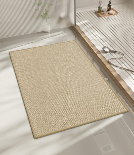 chakme Bathroom Rugs Mat 24x17, Ultra Thin Non Slip Bath Mat Small Quick Dry Absorbent Bath Mat for Bathroom Floor, (Light Beige, 24"x17")