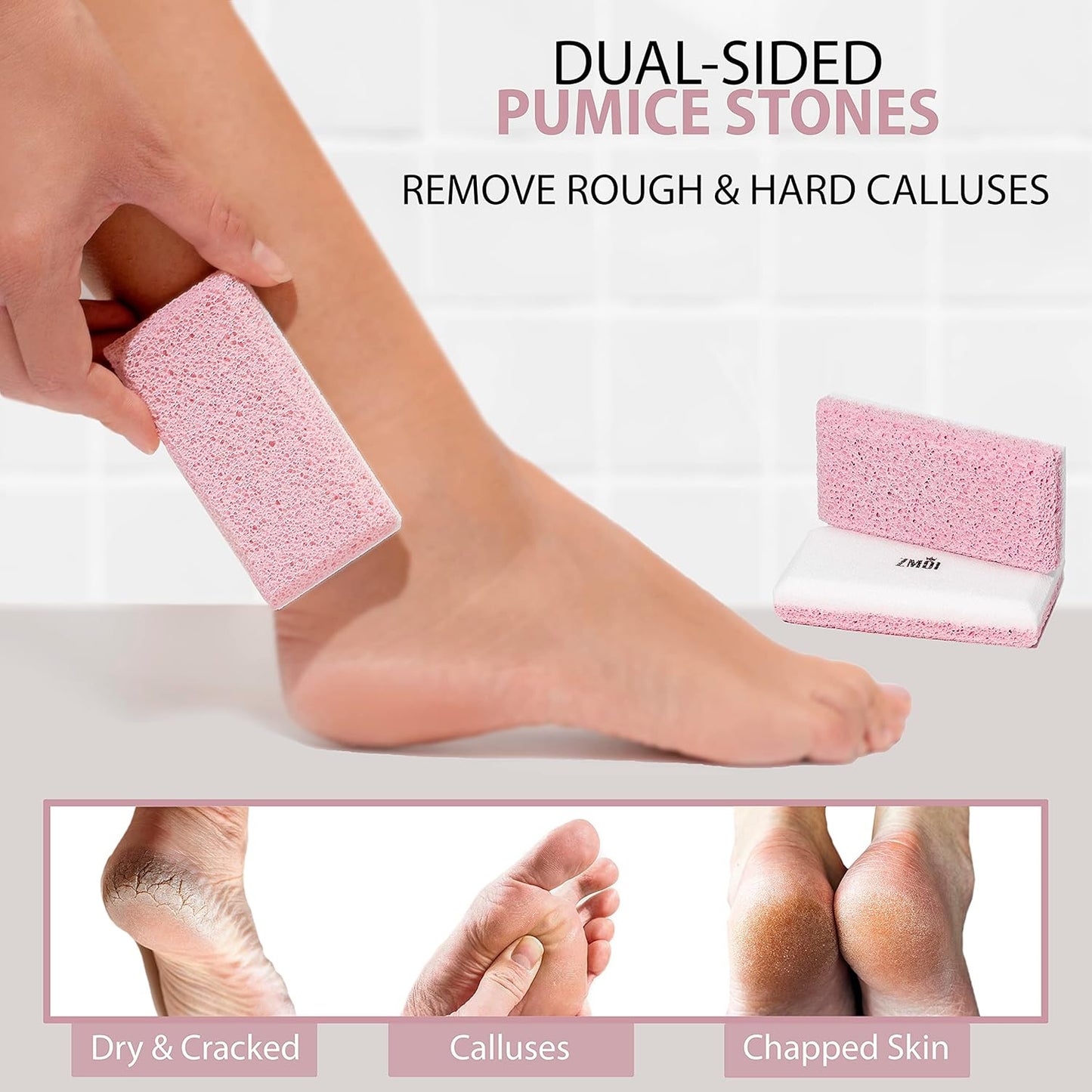 Glass Pumice Stone Callus Remover for Feet, Elbows, Hands, and Knees, Spain Made - 2 in 1 Pedicure Exfoliator and Scrubber for Rough, Hard Skin (Pink Color)