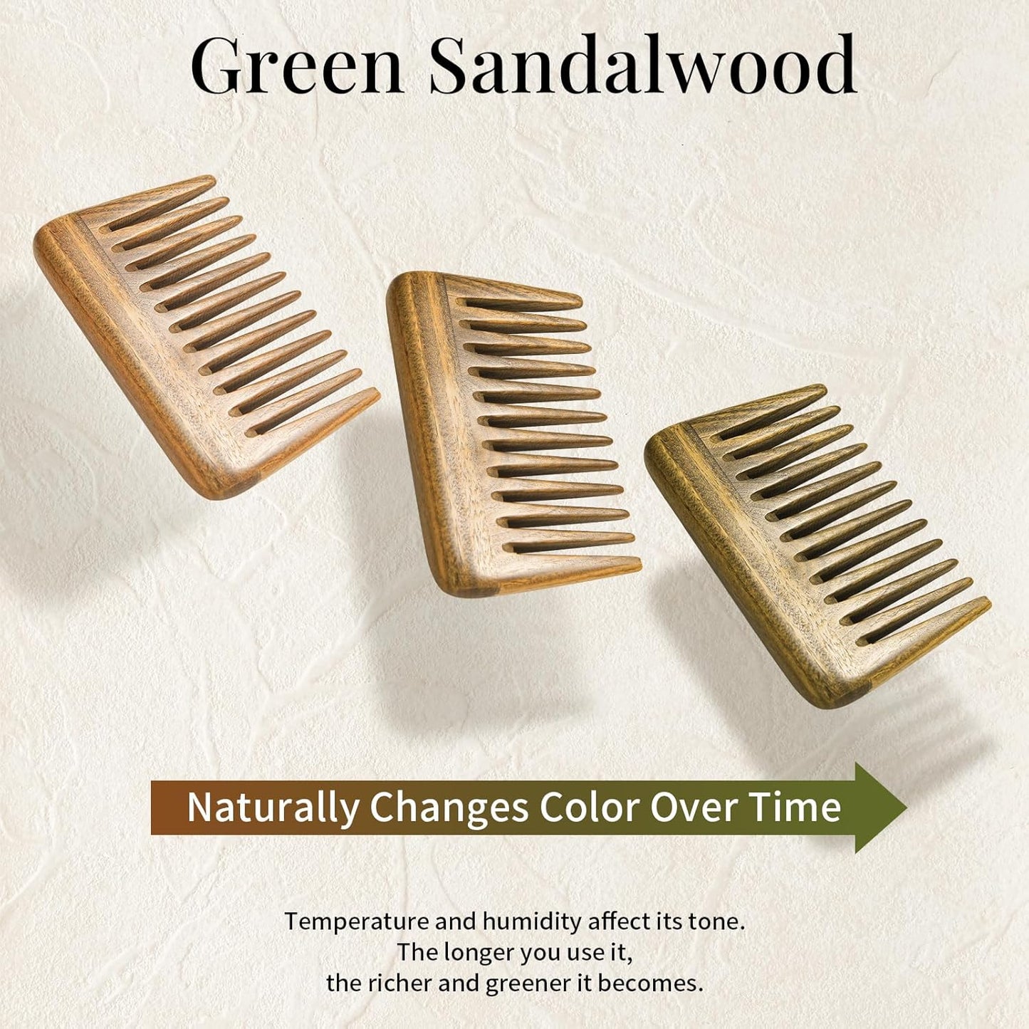 Onedor Handmade 100% Natural Green Sandalwood Hair Combs -Anti-Static Sandalwood Scent Natural Hair Detangler Wooden Comb (Extra Wide Tooth Mini Pocket Comb)