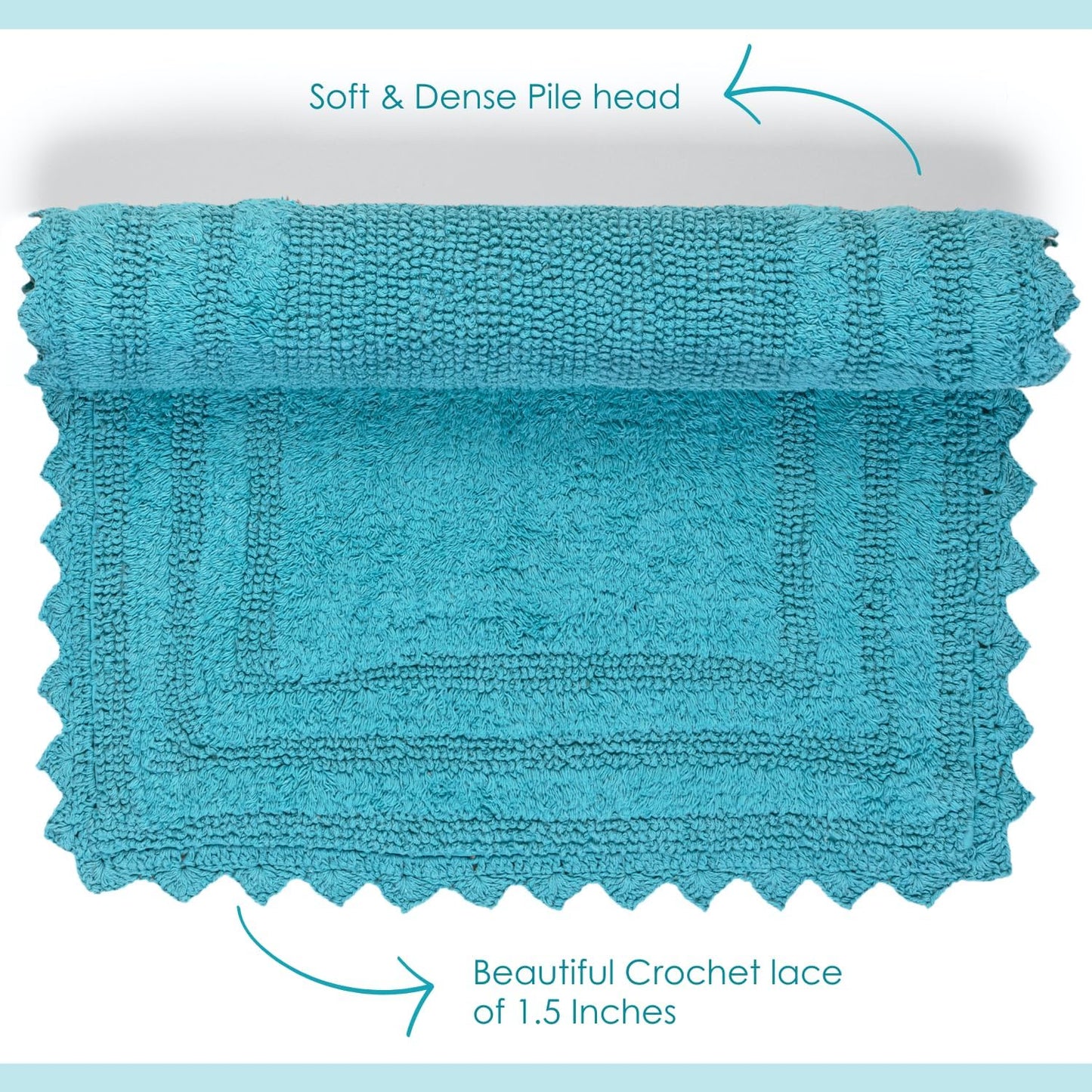 RAJRANG Ocean Bluebird Square Bath Rug – 24 Inch Cotton Bathroom Mat with Crochet Pattern, Reversible and Absorbent Boho Style Rug for Kitchen, Spa, or Vanity Area