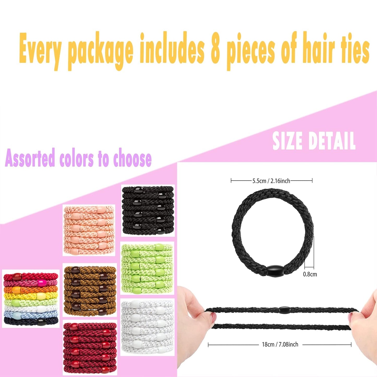 AXEN 8PCS Elastic Hair Tie for Women Girls, Cotton Bands Soft Woven Ponytail Holders for Thick Hair and Curly Hair, Warm Colors