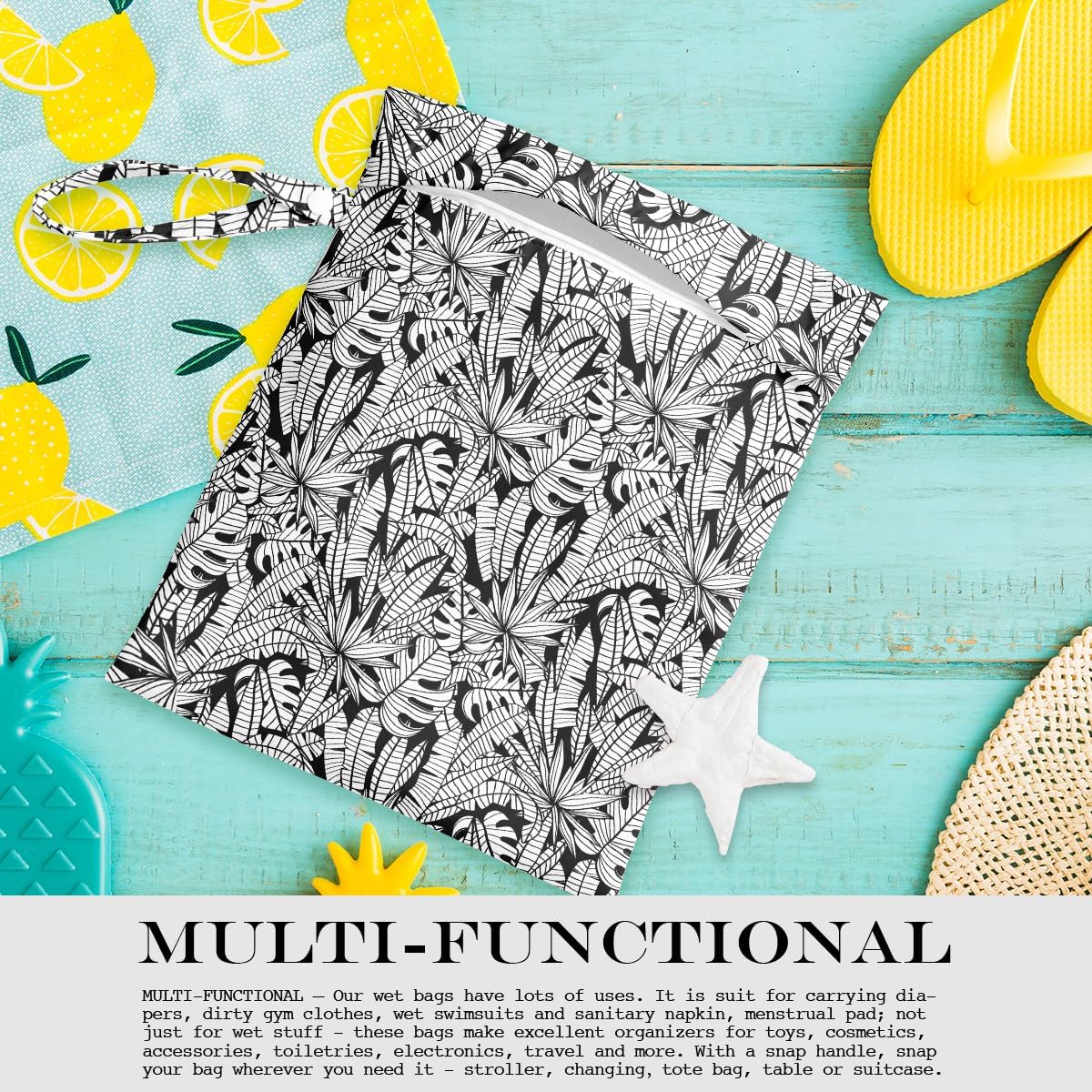 Wet Bag, Wet Dry Bag, Wet Bag for Swimsuit, Travel, Beach, Pool, Diapers, Dirty Yoga Gym Clothes, Makeup Bag, Waterproof Tropical Palm Leaves Decor Jungle Palm Leaf Favors