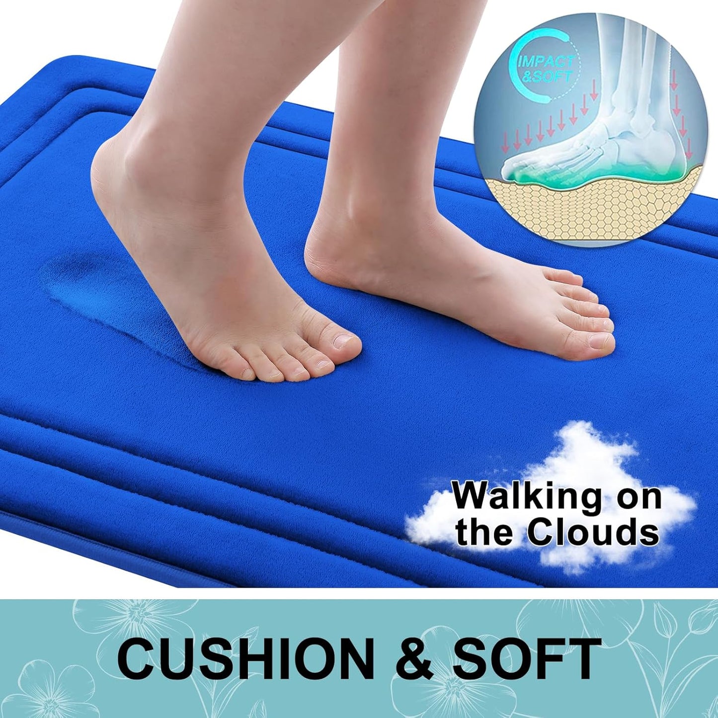 Grandaily Memory Foam Bath Mat Rug 30x20, Ultra Soft, Non-Slip and Absorbent Bathroom Rugs, Machine Wash Dry, Comfortable Bath Carpet for Bathroom Floor, Tub and Shower, Royal Blue