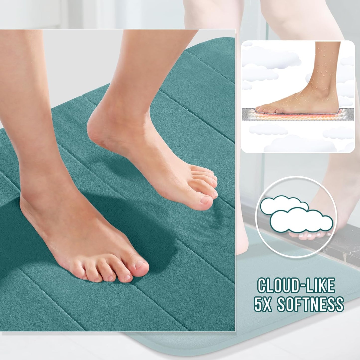Yimobra Large Bath Mat 36"x24", Super Soft Quick Dry Memory Foam Bathroom Rug, Water Absorbent, Non Slip Backing Machine Washable for Tub Shower, Thick Comfort Support, Teal