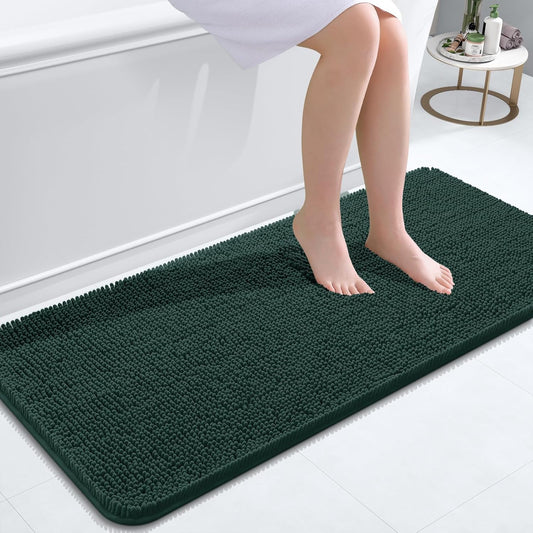 OLANLY Bathroom Rugs 47x20, Extra Soft Absorbent Chenille Bath Rugs, Rubber Backing Quick Dry, Machine Washable Bath Mats for Bathroom Floor, Tub and Shower, Home Decor Accessories, Blackish Green