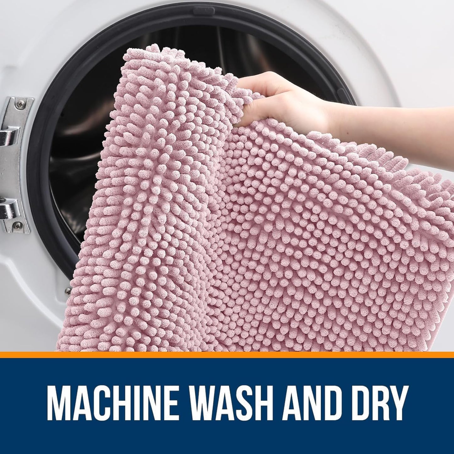 OLANLY Bathroom Rugs 44x24, Extra Soft Absorbent Chenille Bath Rugs, Rubber Backing Quick Dry, Machine Washable Bath Mats for Bathroom Floor, Tub and Shower, Home Decor Accessories, Dusty Rose