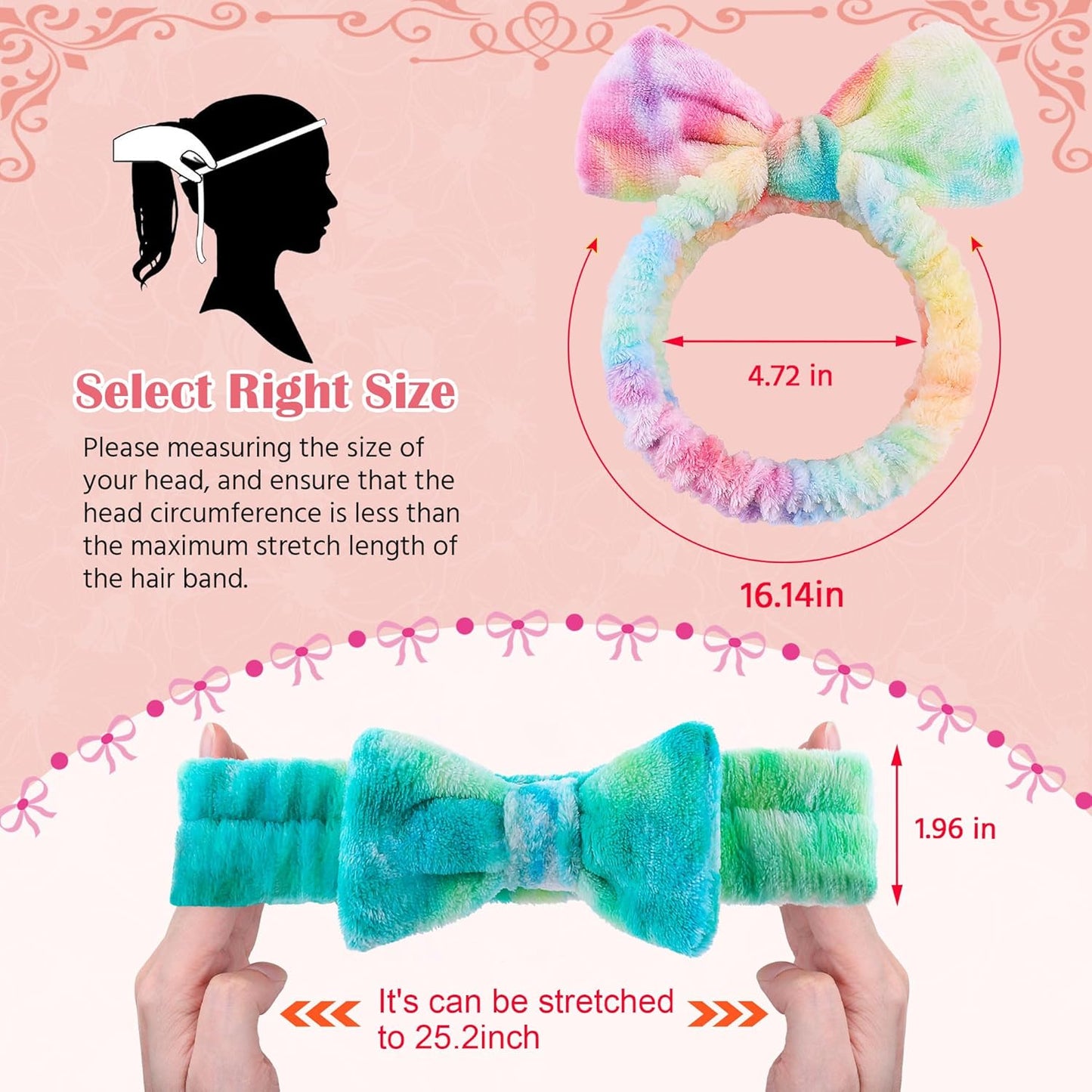 WSYUB Skincare Headband, 6pcs, Tie Dye Color, Soft Coral Fleece, Elastic, Washable, Reusable, For Women, Girls, Facial Makeup, Shower, Exercise, Party Gift