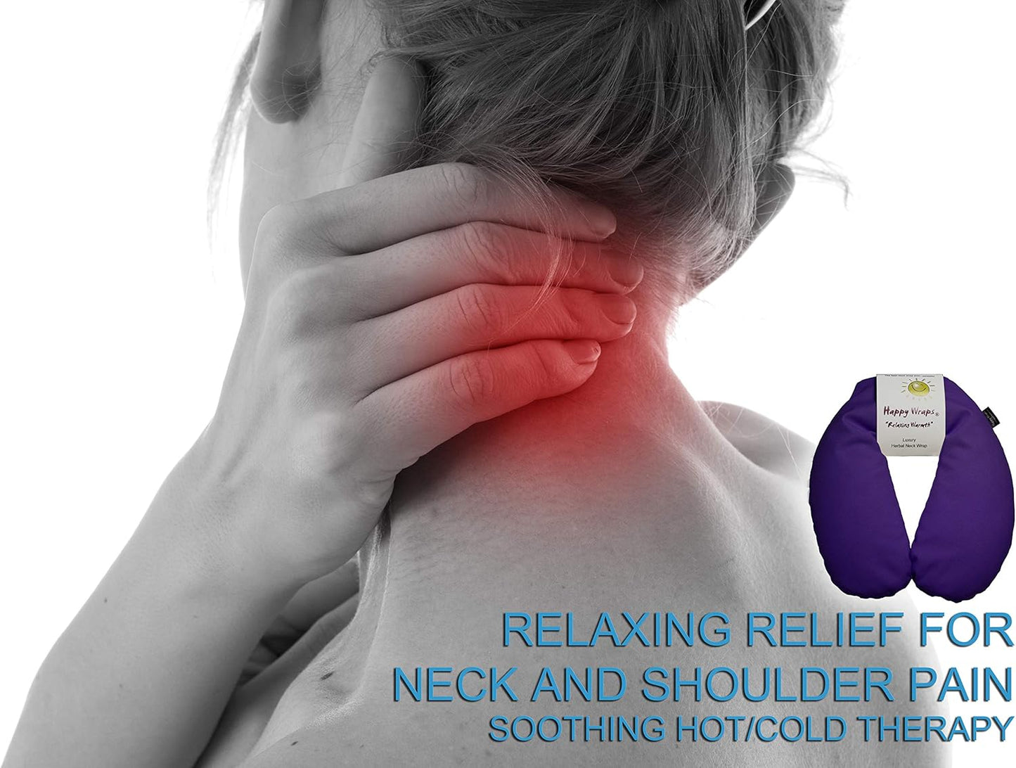 Microwavable Herbal Neck Wrap - Hot Cold Aromatherapy Neck Warming Pillow - Heating Pad for Migraines, Stress, Gifts for Women, Birthdays, Christmas and Free Sleep Mask - Purple Cotton