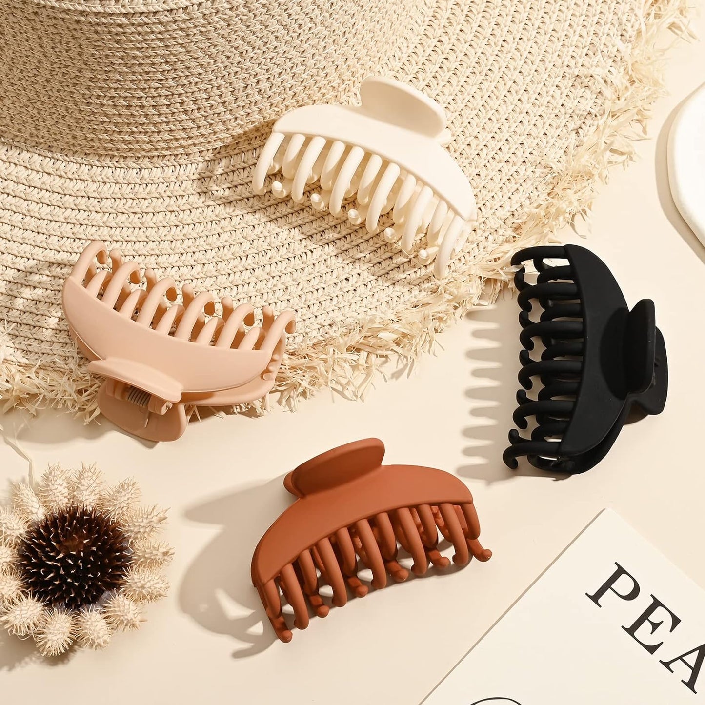 DEEKA 4 PCS Double Row Teeth Hair Claw Clips 2.5" Medium Hair Clips for Thin Hair Small Matte Clips Short Fine Hair Accessories for Women and Girls -Black Brown