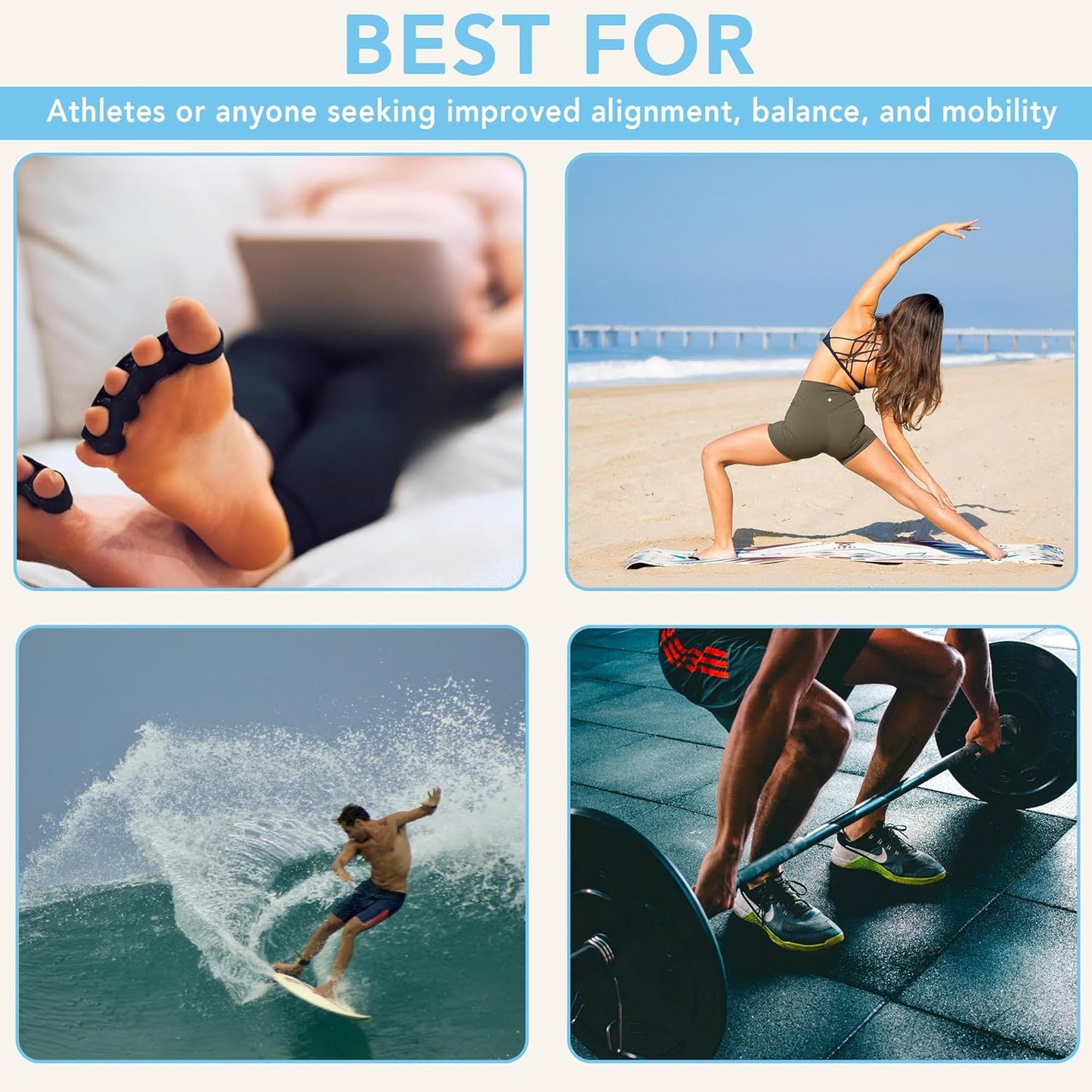 Toe Spacers - for Men and Women - Improve Balance and Align Toes to Their Natural Shape - Bunions, Hammer Toes, Enhanced Athletic Mobility - Toe Separators - Black