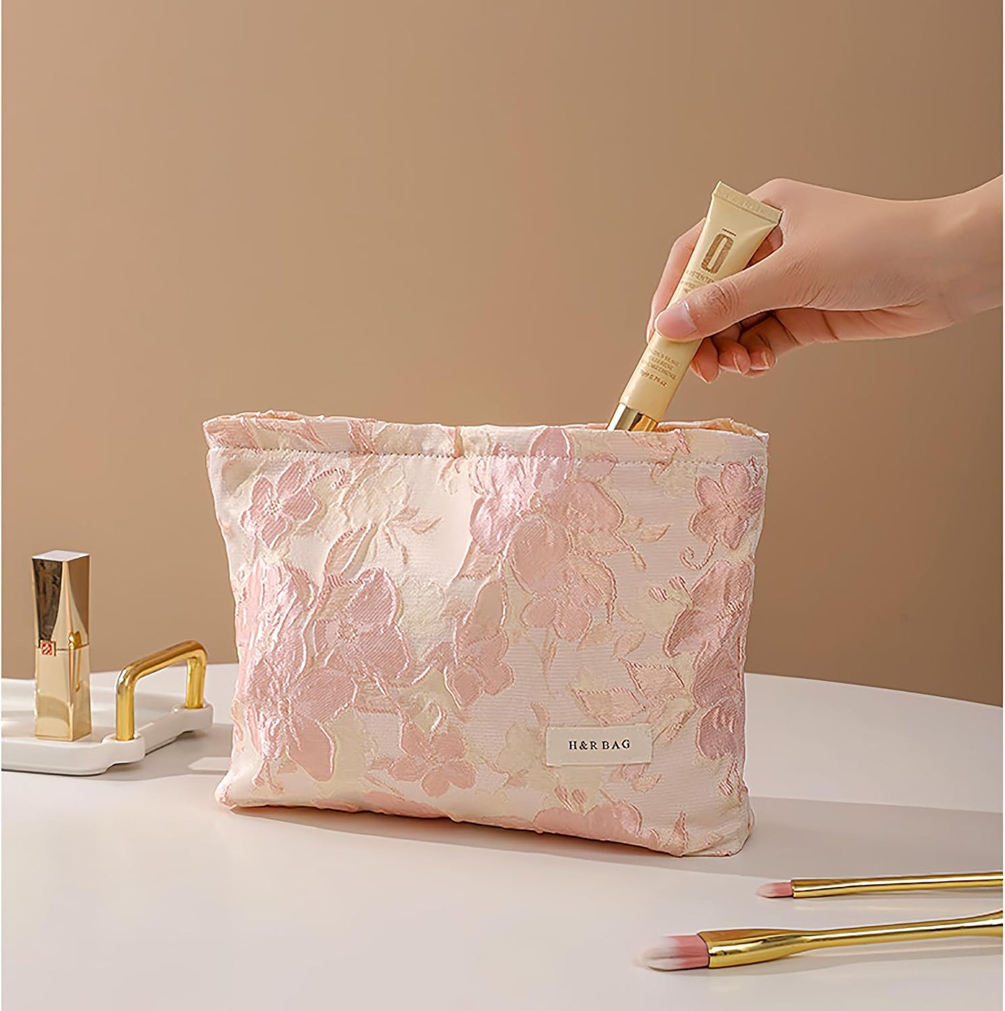 2 Pcs Makeup Bags, Large Cosmetic Bag Travel Toiletry Bag Organizer for Women, Embroidery Craft, Floral Makeup Bag Small Cosmetic Pouch Purse with Zipper Gifts for Girls Teen