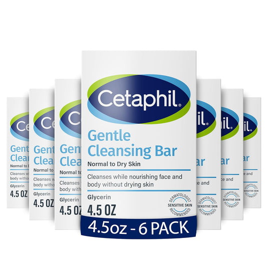 Cetaphil Gentle Cleansing Bar, 4.5 oz (Pack of 6), Nourishing Cleansing Bar For Dry, Sensitive Skin, Non-Comedogenic