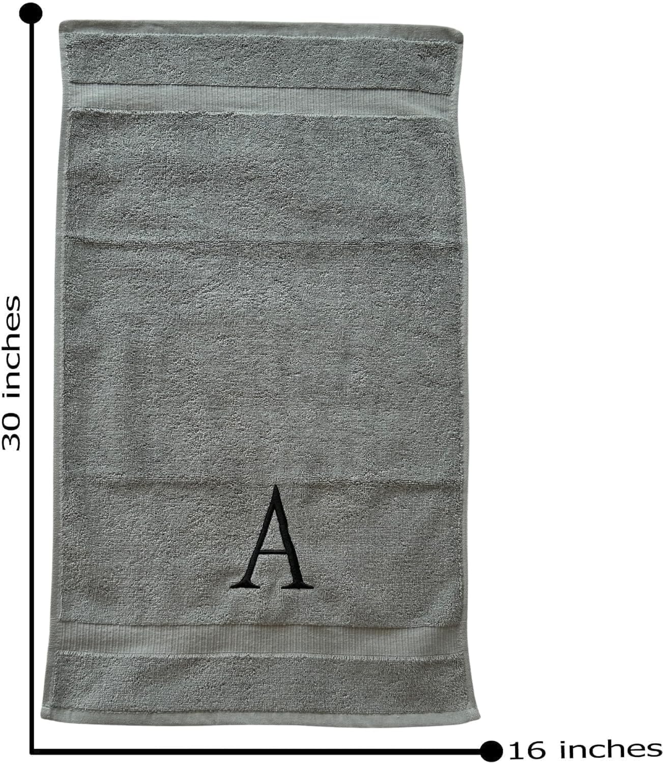 Gray Initial Hand Towel for Bathroom - Monogrammed Luxury Hotel Quality Decorative Embroidered Towel for Powder Room, Spa - GOTS Organic Certified - Set of 2 Black Letter P