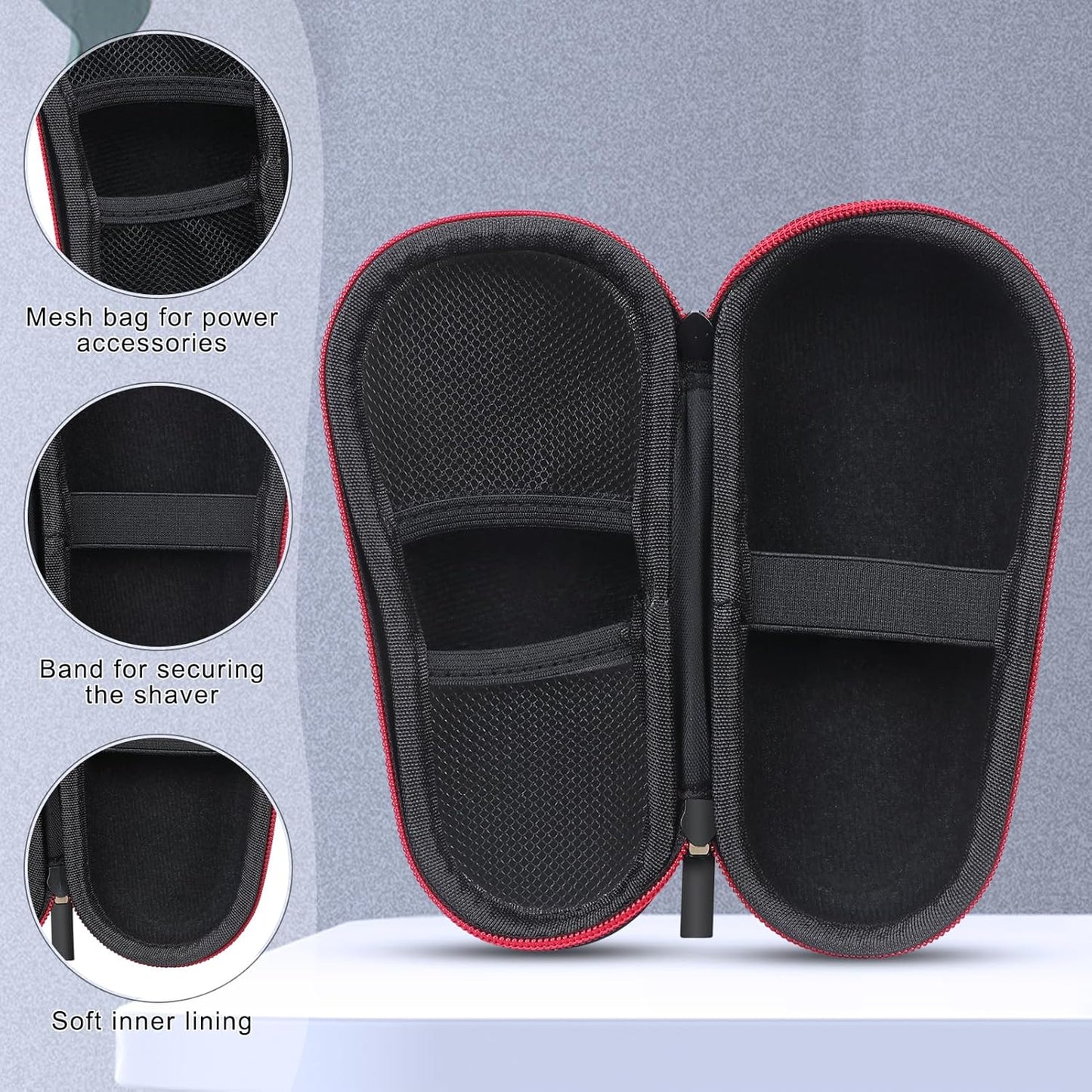 Electric Shaver Case,Travel Shaver Storage Bag & Razor Organizer Pouch,Durable,Waterproof, Compact Design for Men's Essentials,Fits Most Electric Shavers for Philips Braun Panasonic(Red)