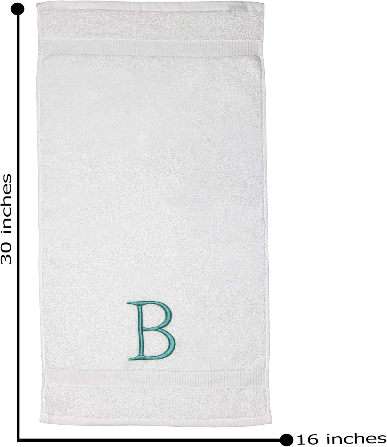 Teal and White Bathroom Hand Towel - Monogrammed Luxury Hotel Quality Decorative Embroidered Towel for Powder Room, Spa - GOTS Organic Certified - Set of 2 Letter B