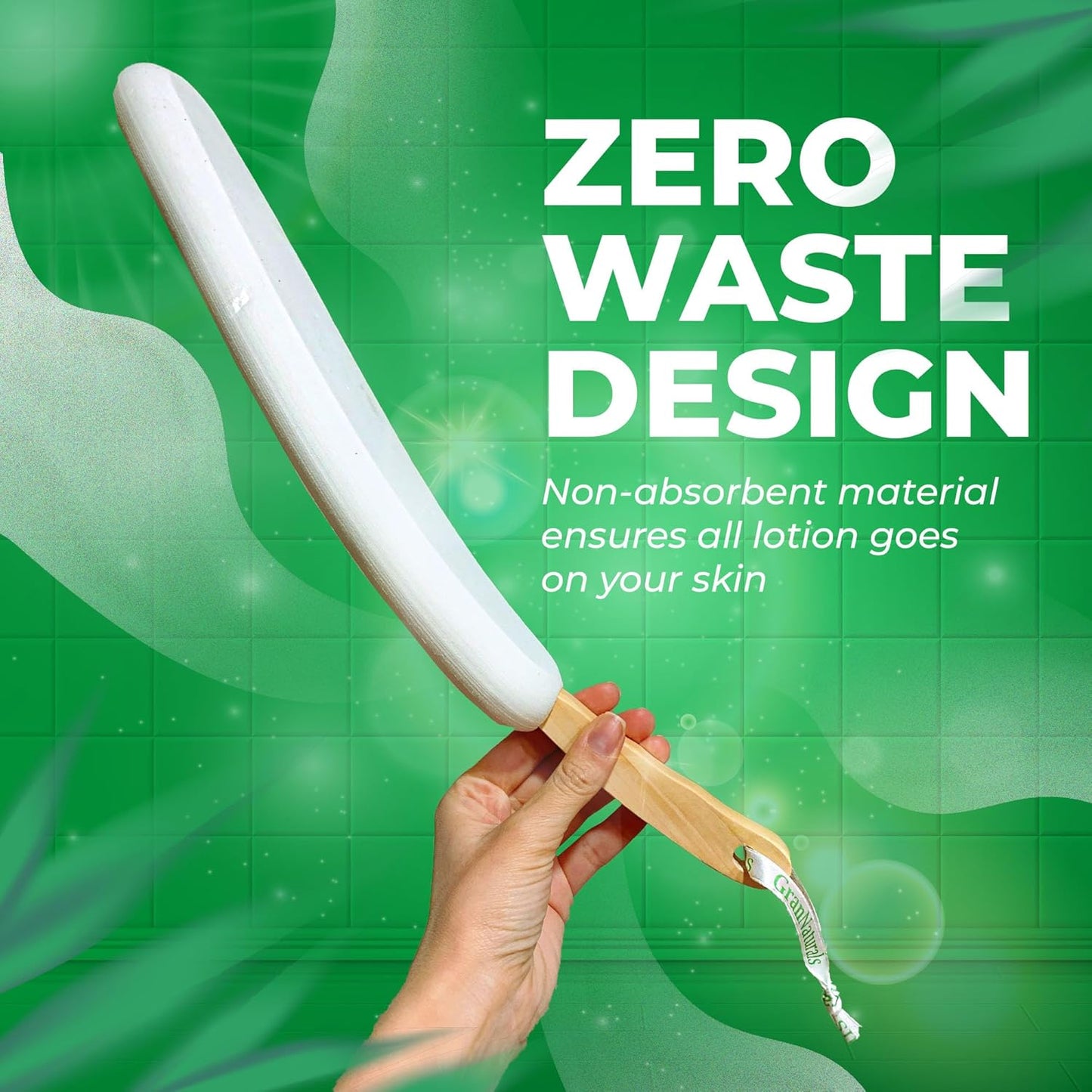 GranNaturals Lotion Applicator for your Back, Feet, and Legs - Sunscreen Applicator - Long Curved Easy Reach Body Brush for Suntan, Sunless Self-Tanning, Skin Cream, Acne, Body Wash - Elderly Aid