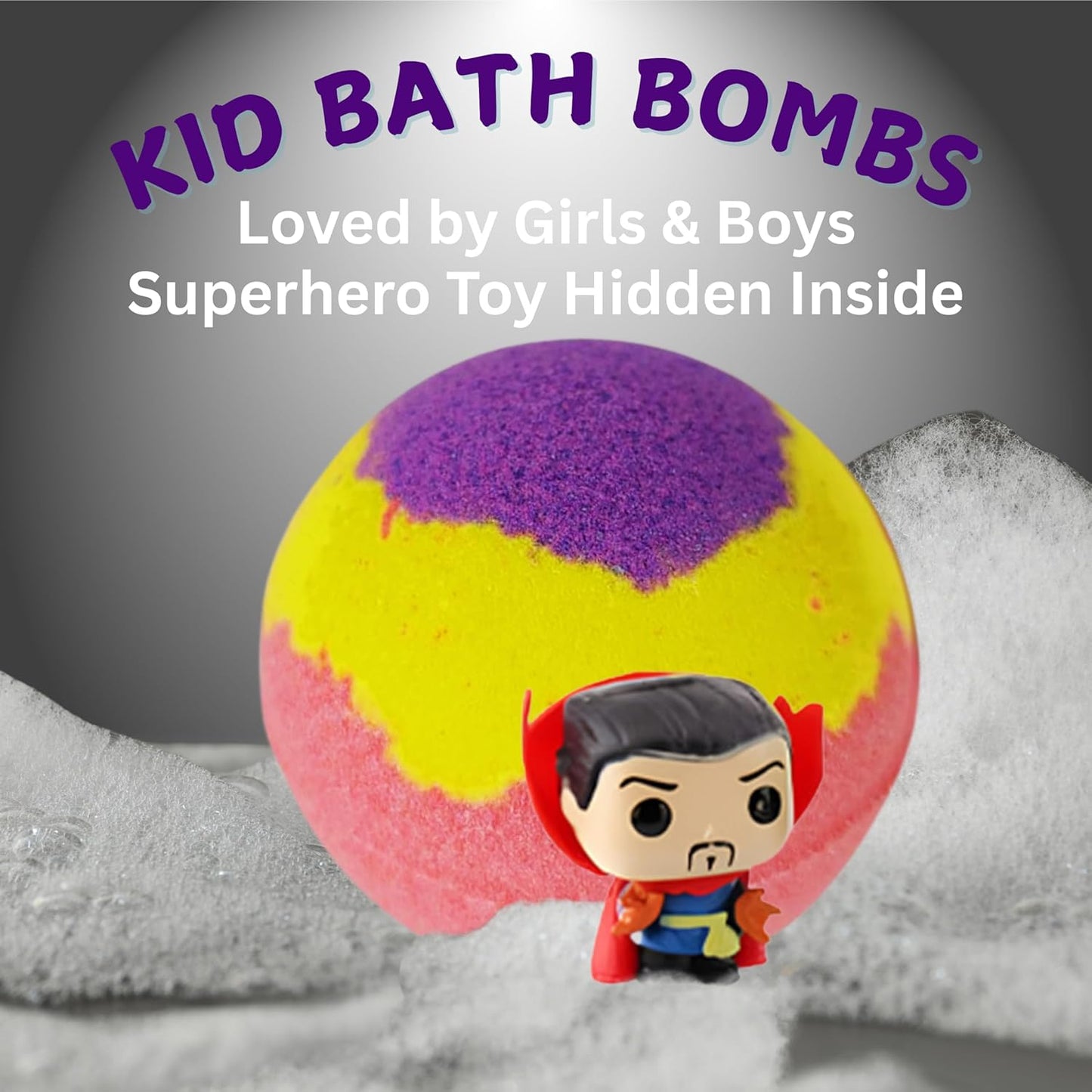EvolutionUSA 1pc Black Epic Superhero Bath Bombs for Kids, Super Hero Bath Bomb with Toy Inside, Lush Childrens Bathbomb, Organic Bathbomb with Surprise Inside, Fizzy Fun Superhero Bath Ball