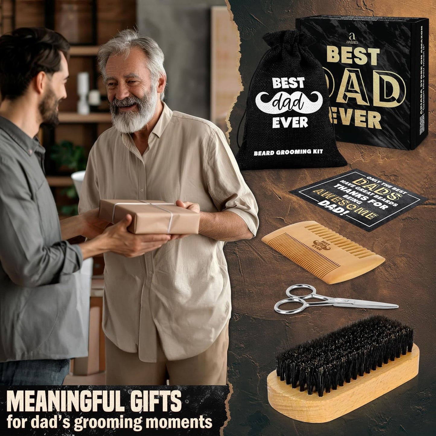Gifts for Dad from Daughter Son - Best Dad Ever Beard Kit for Men Grooming and Care with Brush, Comb, Scissors & Storage Bag - Best Dad Ever Gifts on Fathers Day, Beard Growth Kit for Men