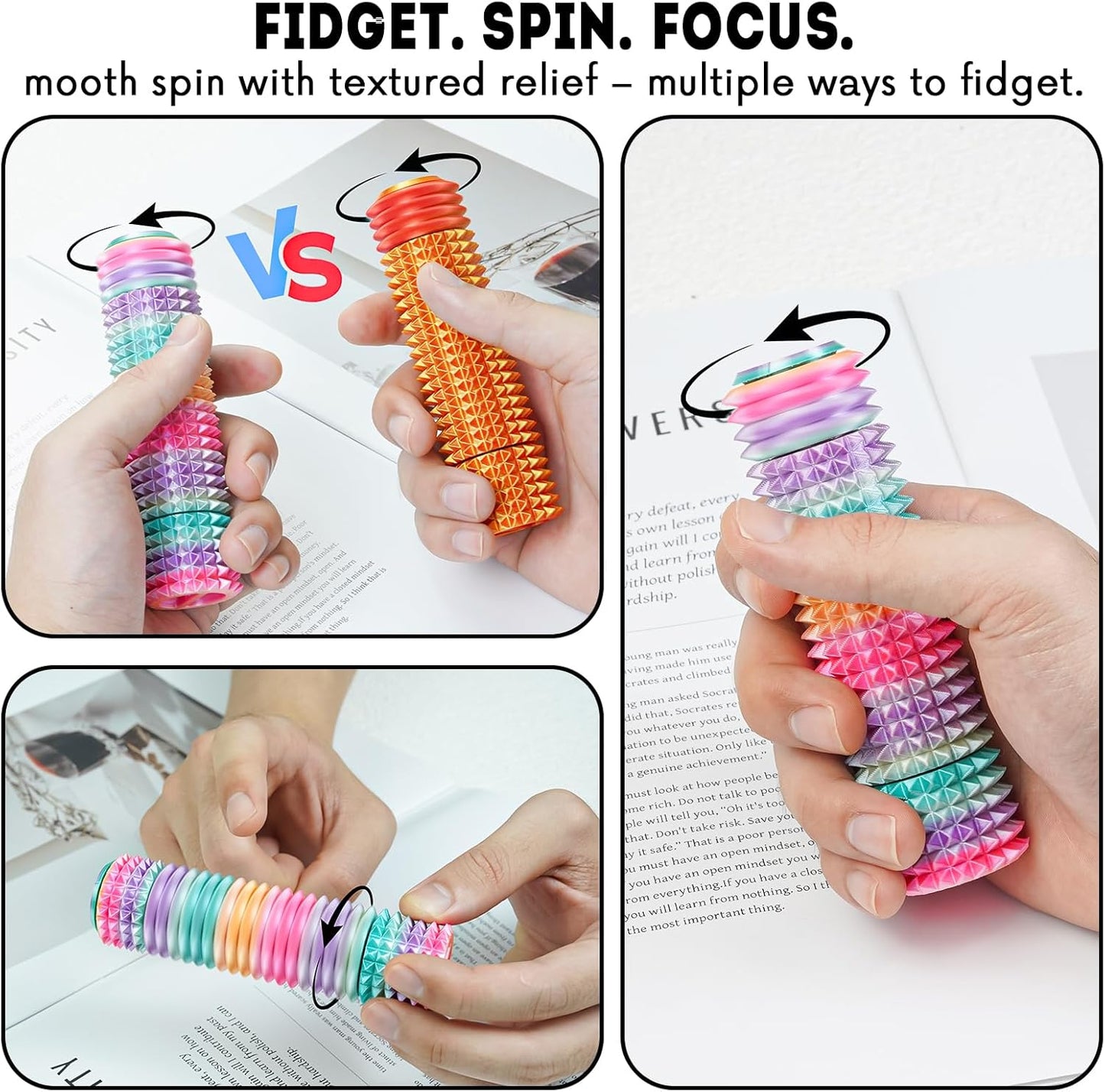 Fidget Roller Adults Teens Sensory Little Stim Gadget for Anxiety Relief Mild Ouchie,Desk Focus Tool Portable Hand Spinner Gifts Idea White Elephant Stocking Christmas(Rainbow,Compact Fit)