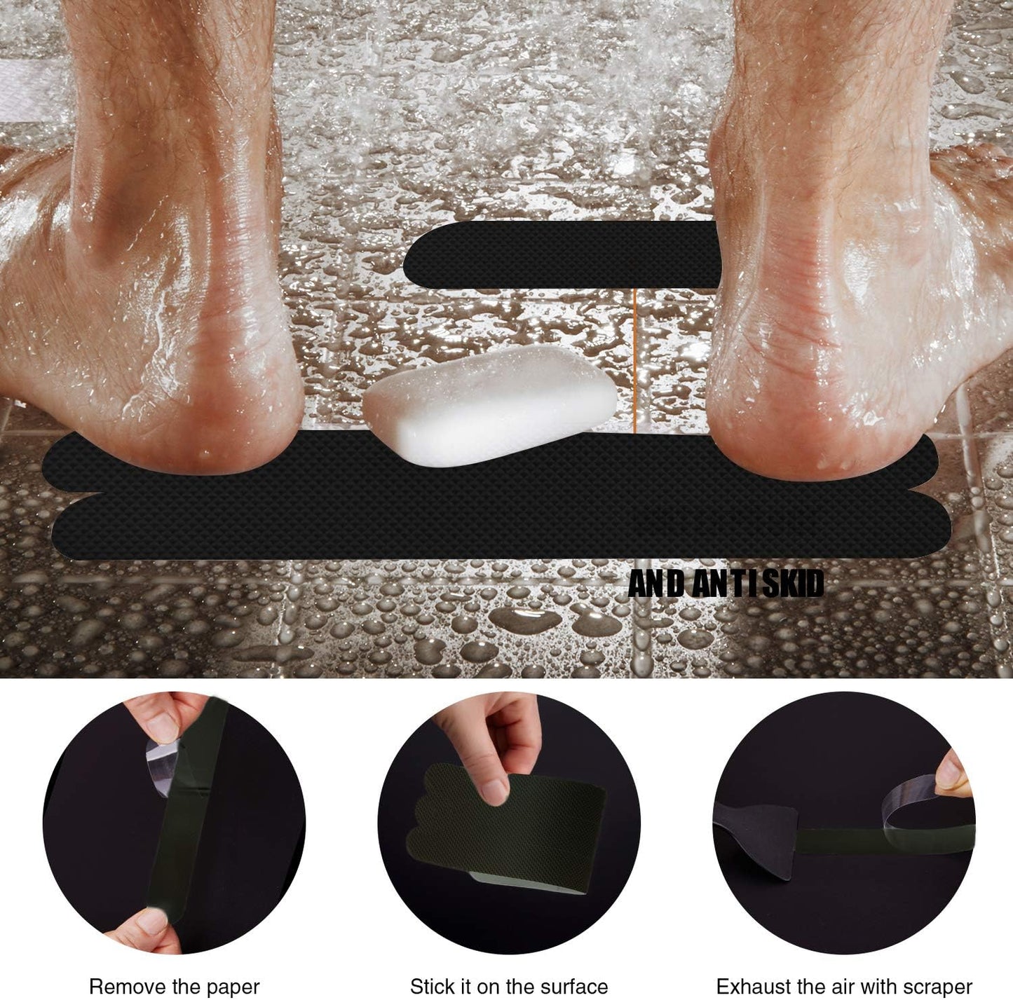 Anti Slip Shower Stickers, Safety Bathtub Strips Adhesive Decals with Premium Scraper for Bath Tub Shower Stairs Ladders Boats