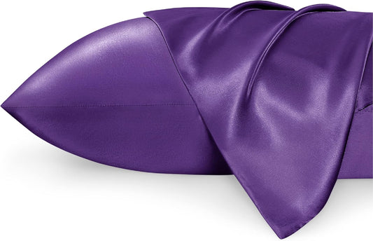 Bedsure Satin Pillowcase 2 Pack Similar to Silk Pillow Cases Standard Size, Pillow Case for Sleeping Women with Envelope Closure, Gifts for Women Men, Purple, 20x26 Inches, 2pcs