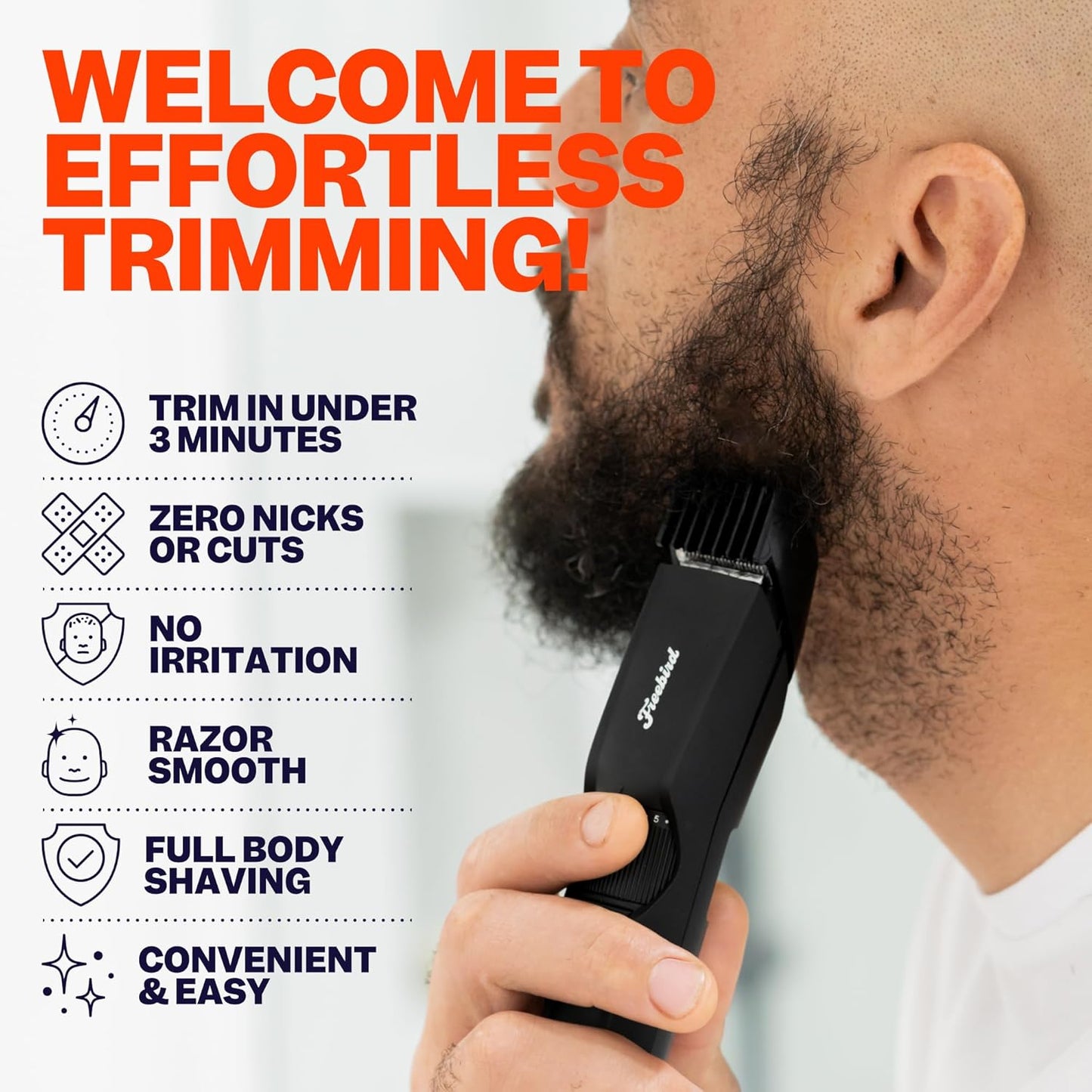 Freebird BeardSeries Trimmer for Men - Ultra Sharp Beard Trimmer with Precision Dial, Stainless Steel Blades, 40 Length Settings, Cordless & Rechargeable, for Beard, Hair, Body, & Intimate Grooming
