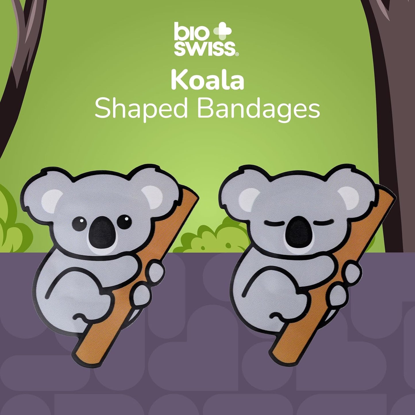 BioSwiss Kids Bandages, Koala Shaped Self Adhesive Bandage Set, Latex Free, Sterile Wound Care, 24 Count