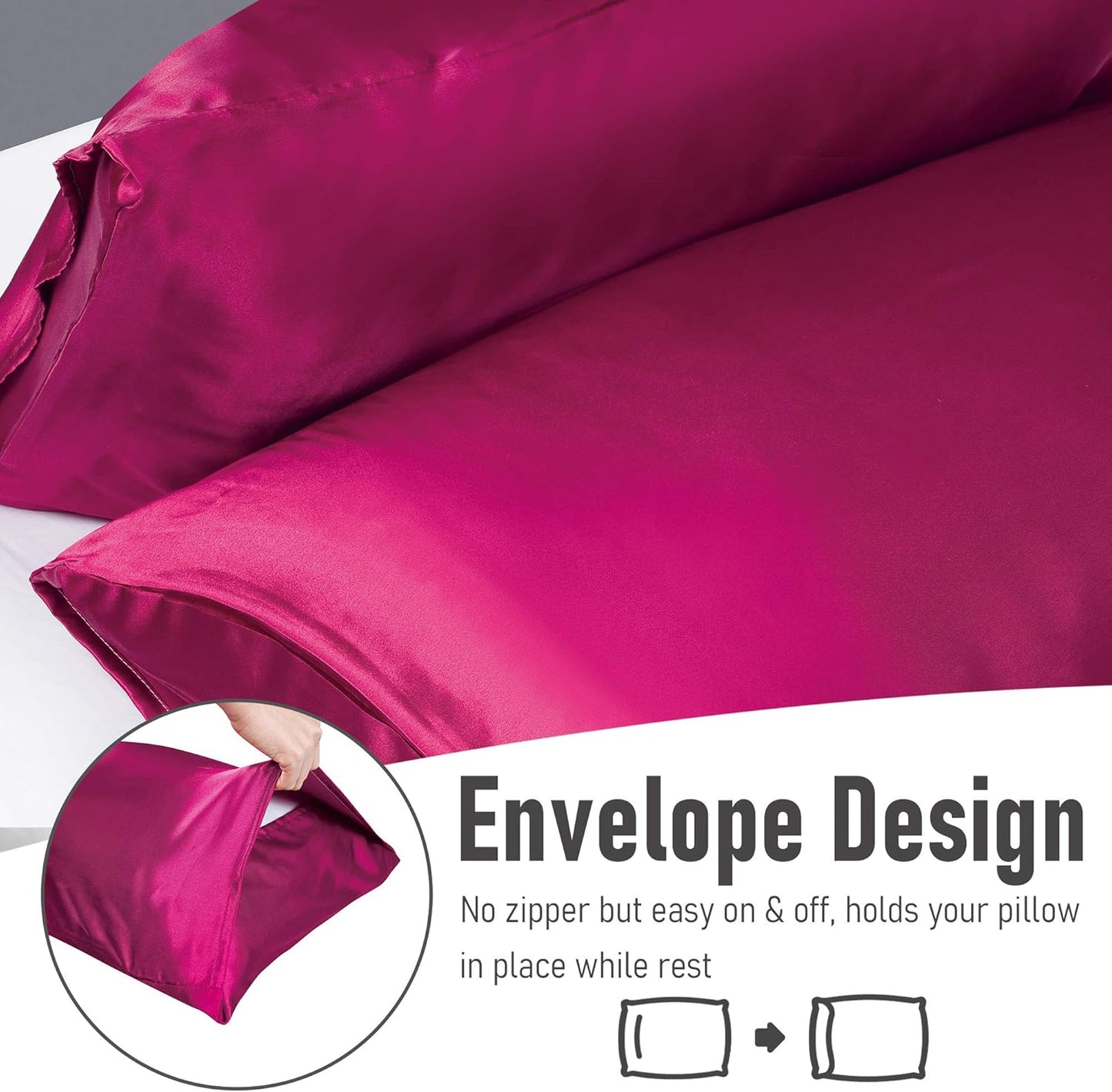 Tyfitb Satin Pillowcase for Hair and Skin, Wine Red Pillowcases Set of 2, Cooling Pillow Cases Queen Size(20×30 Inches), Soft Luxury Satin Pillowcase with Envelope Closure