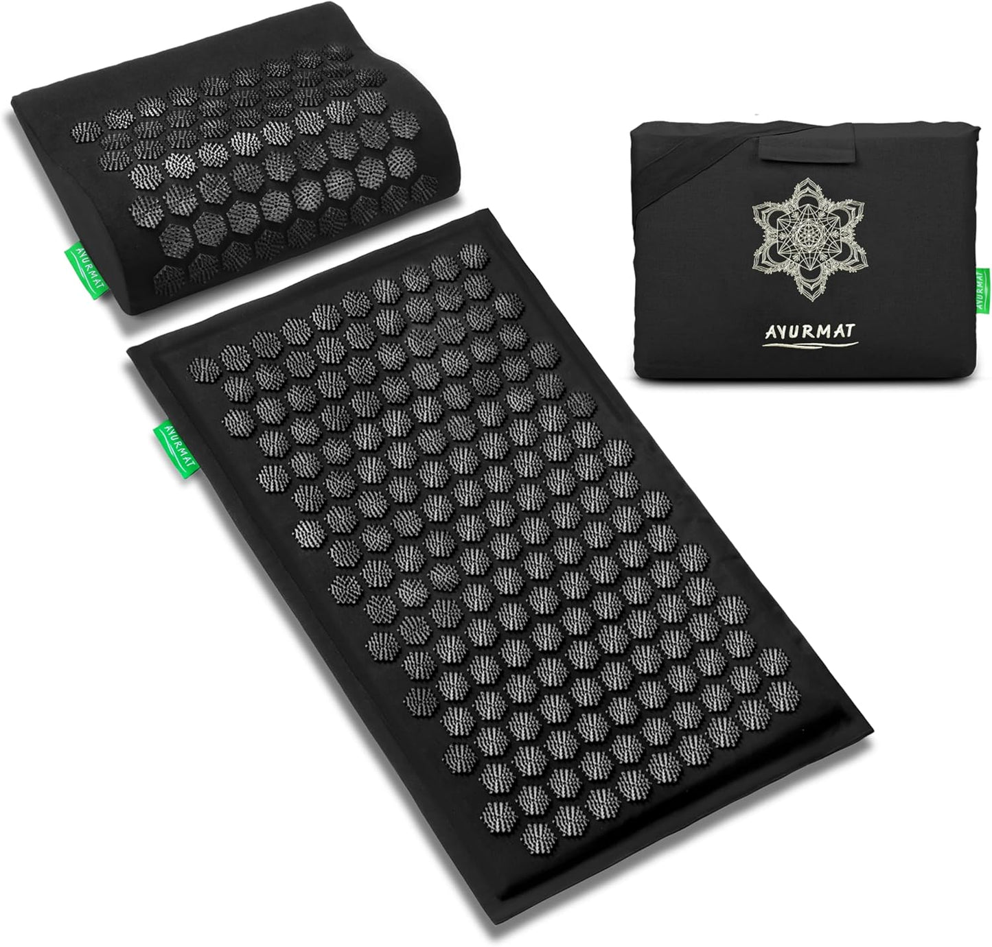 Premium Acupressure Mat and Pillow Set - Natural Eco-Friendly Linen & Coconut Fiber,Ergonomic Design,Relieves Stress & Tension,with Carrying Bag,Full Body Pro Set