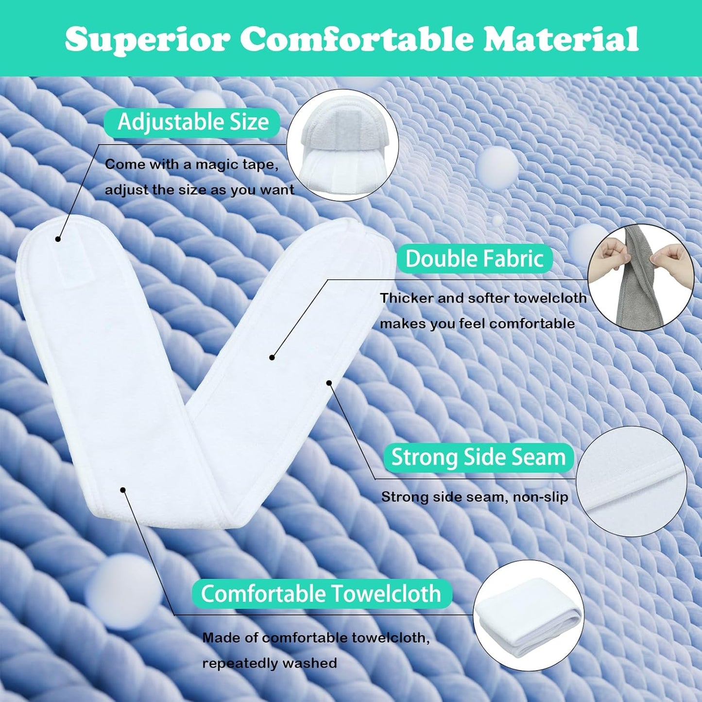 3 Pack Facial Spa Headband for Women - Adjustable, Non-Slip Terry Cloth Headband for Washing Face, Makeup, and Shower - Soft and Stretchable Hair Wrap