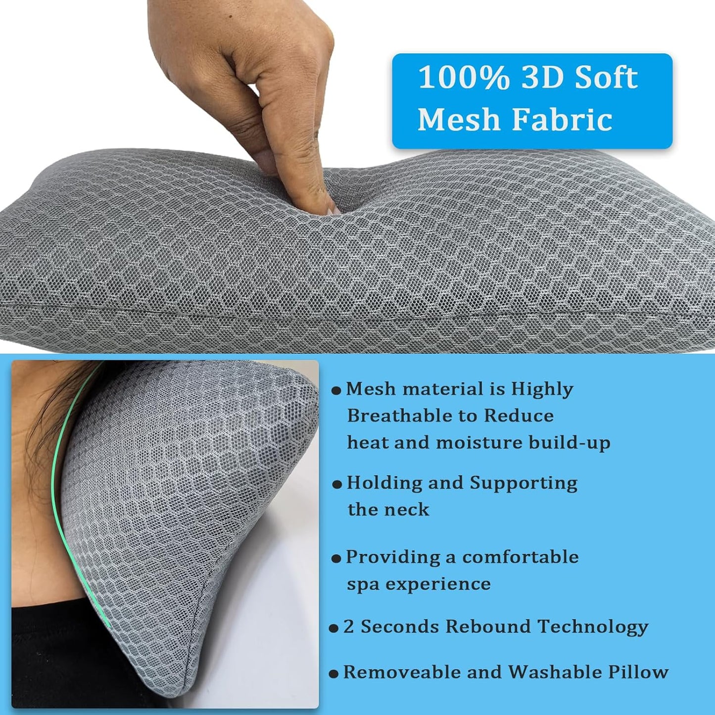 REEZEIVI 2 Pack Hot Tub Headrest Pillow,Chaise Lounge Pillows Outdoor 3D air mesh,Spa Pillow for Outdoor Hot Tub, Quick Drying and Washable,Head and Neck Support Pillow with Adjustable Weighted Strap