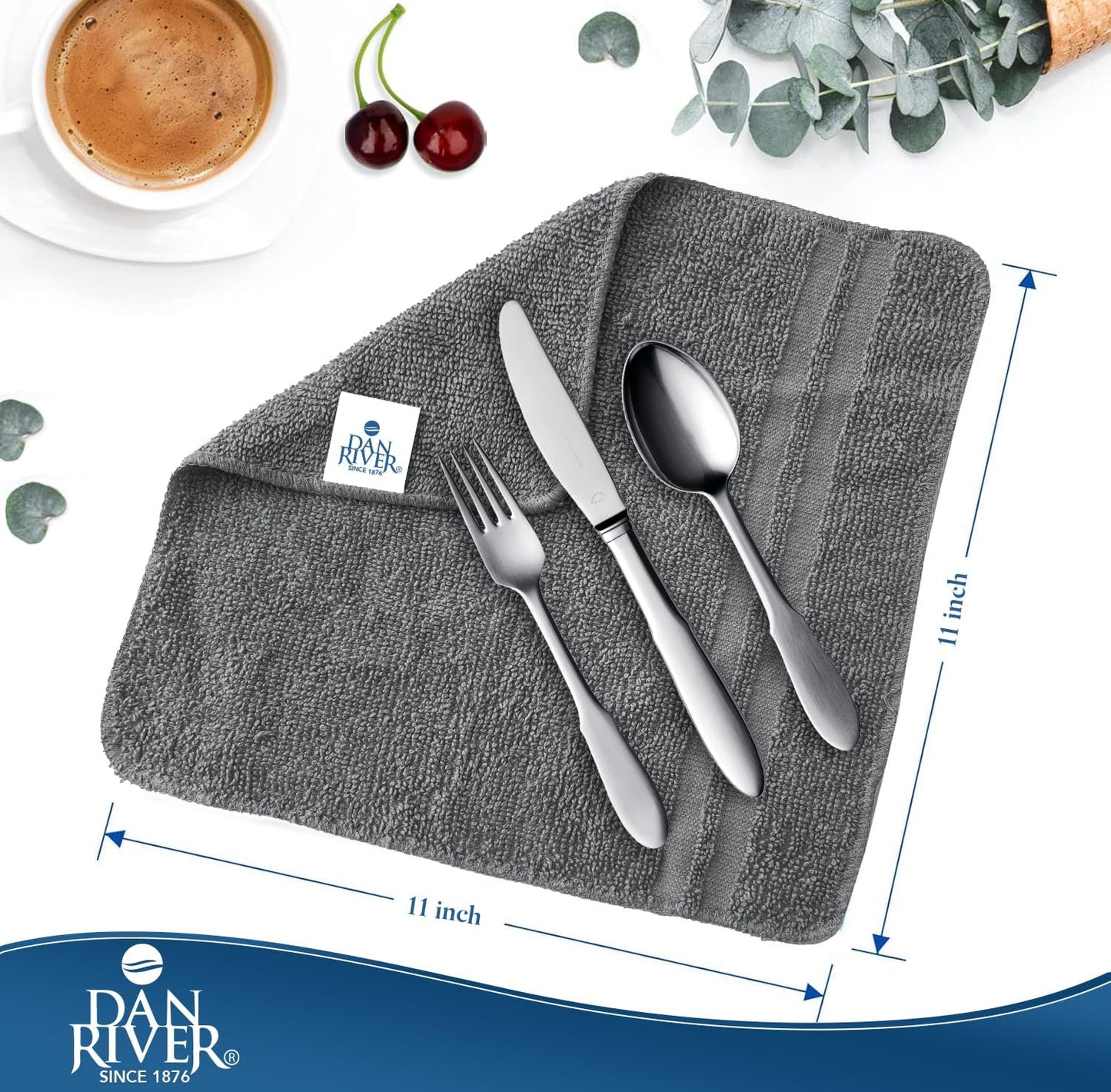 DAN RIVER 100% Cotton Washcloths 20 Pack Premium Quality Face and Body Cloth, Quick Dry Essential Towels for Bathroom, Hand, Kitchen & Cleaning, Baby Rugs | 11X11 in | 400 GSM | Grey + White