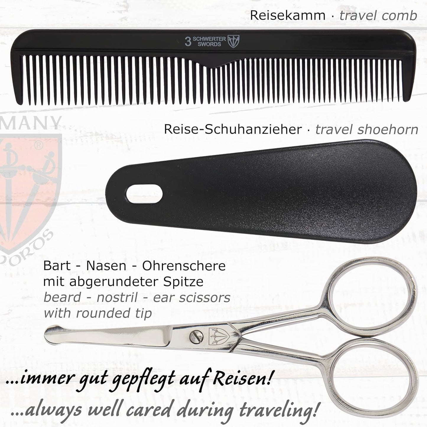 3 Swords Germany – brand quality 10 piece manicure pedicure grooming kit set for professional finger & toe nail care tweezers file clipper fashion leather case in gift box, Made by 3 Swords (7797)