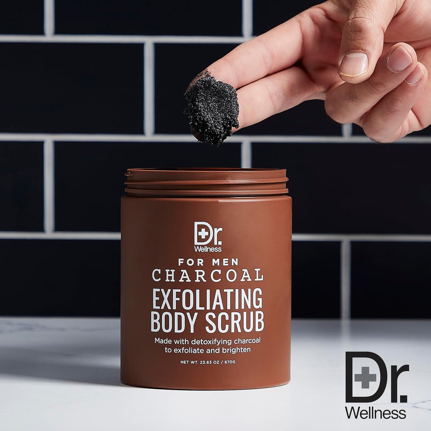 Dr. Wellness Body Scrub for Men- Ultimate Exfoliating Scrub Infused with Charcoal, Men’s Body Wash in Jar with Twist Top, 23 oz, For All Skin Types