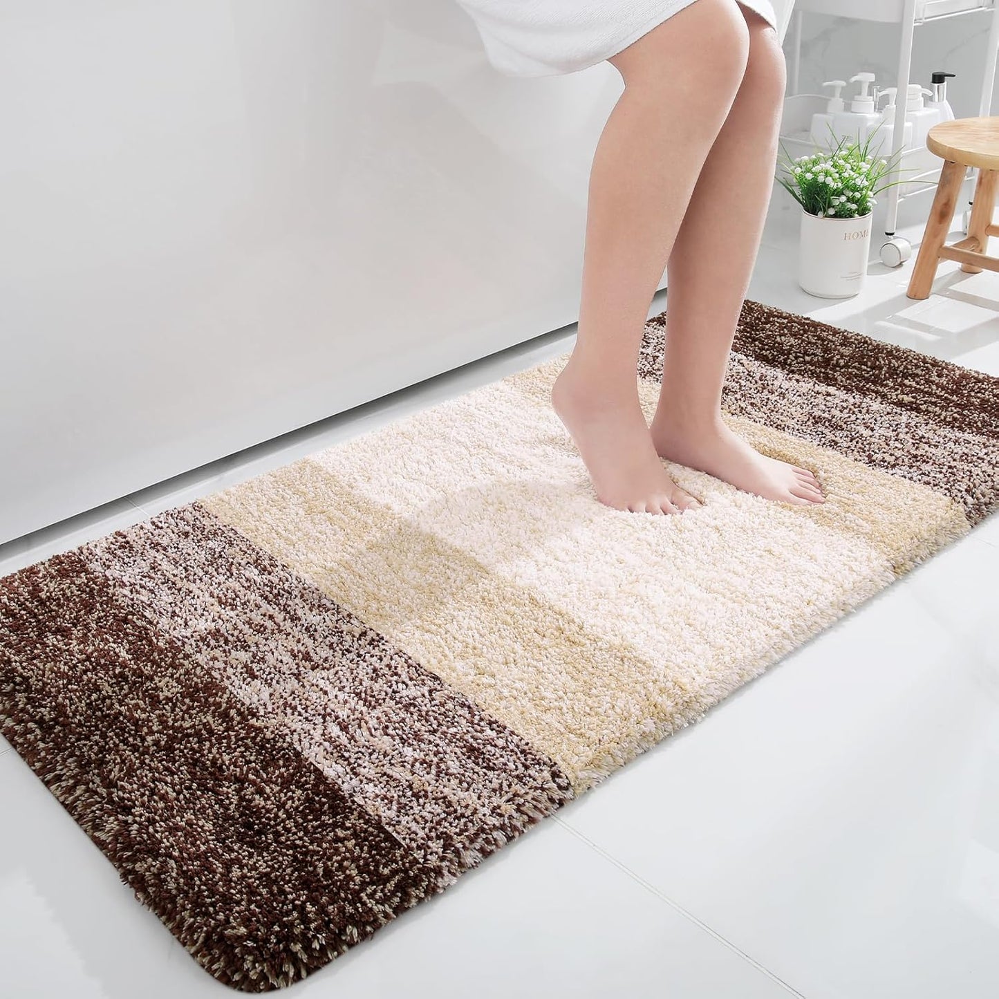 OLANLY Bathroom Runner Rugs 40x24, Extra Soft Absorbent Microfiber Bath Rugs, Rubber Backing, Quick Dry, Machine Washable Bath Mats for Bathroom Floor, Tub and Shower, Home Decor Accessories, Brown