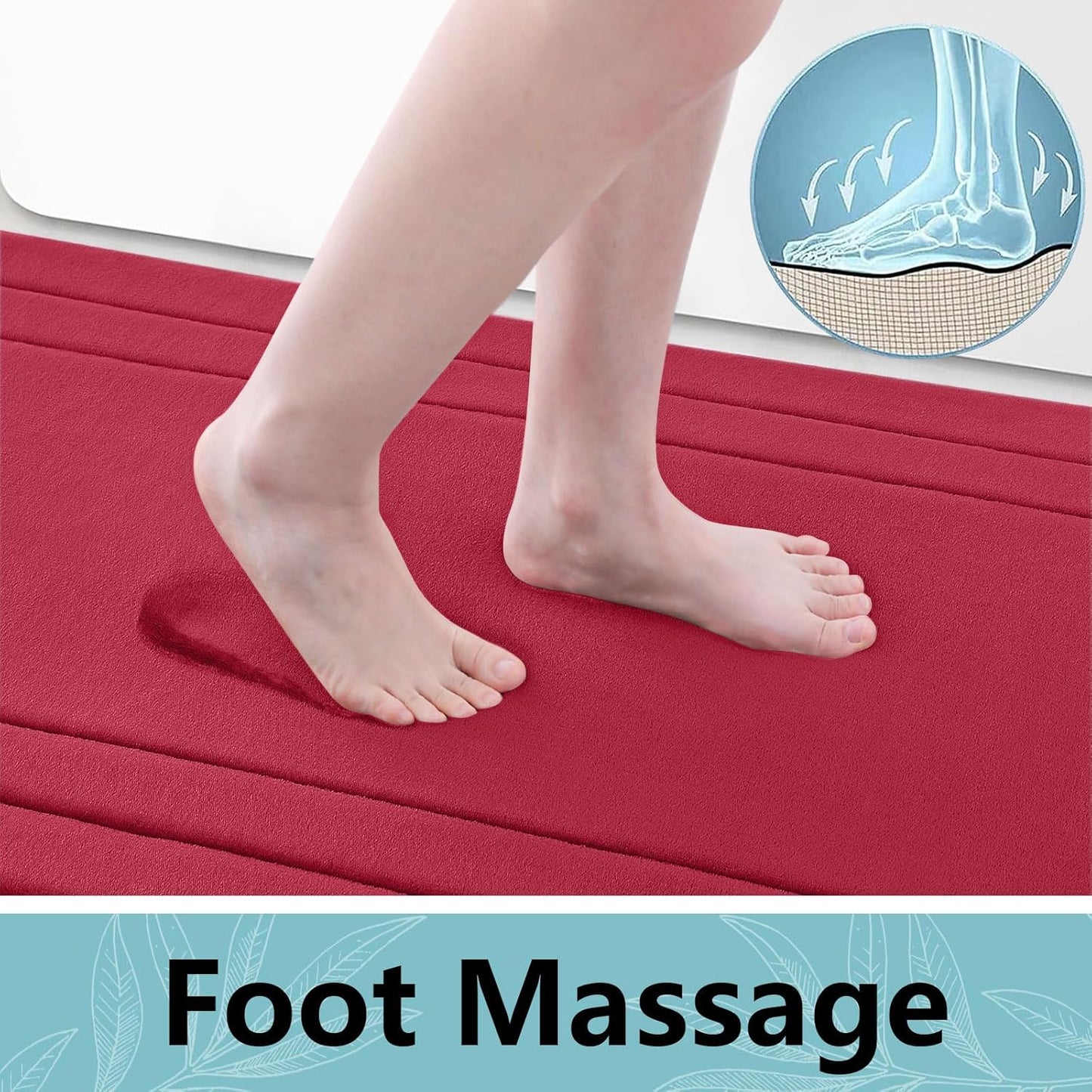 Arotive Memory Foam Bathroom Rug Mat 47x20, Ultra Soft and Absorbent Bath Mat, Machine Wash Dry, Comfortable Bath Rug Carpet for Bathroom Floor, Tub and Shower, Red