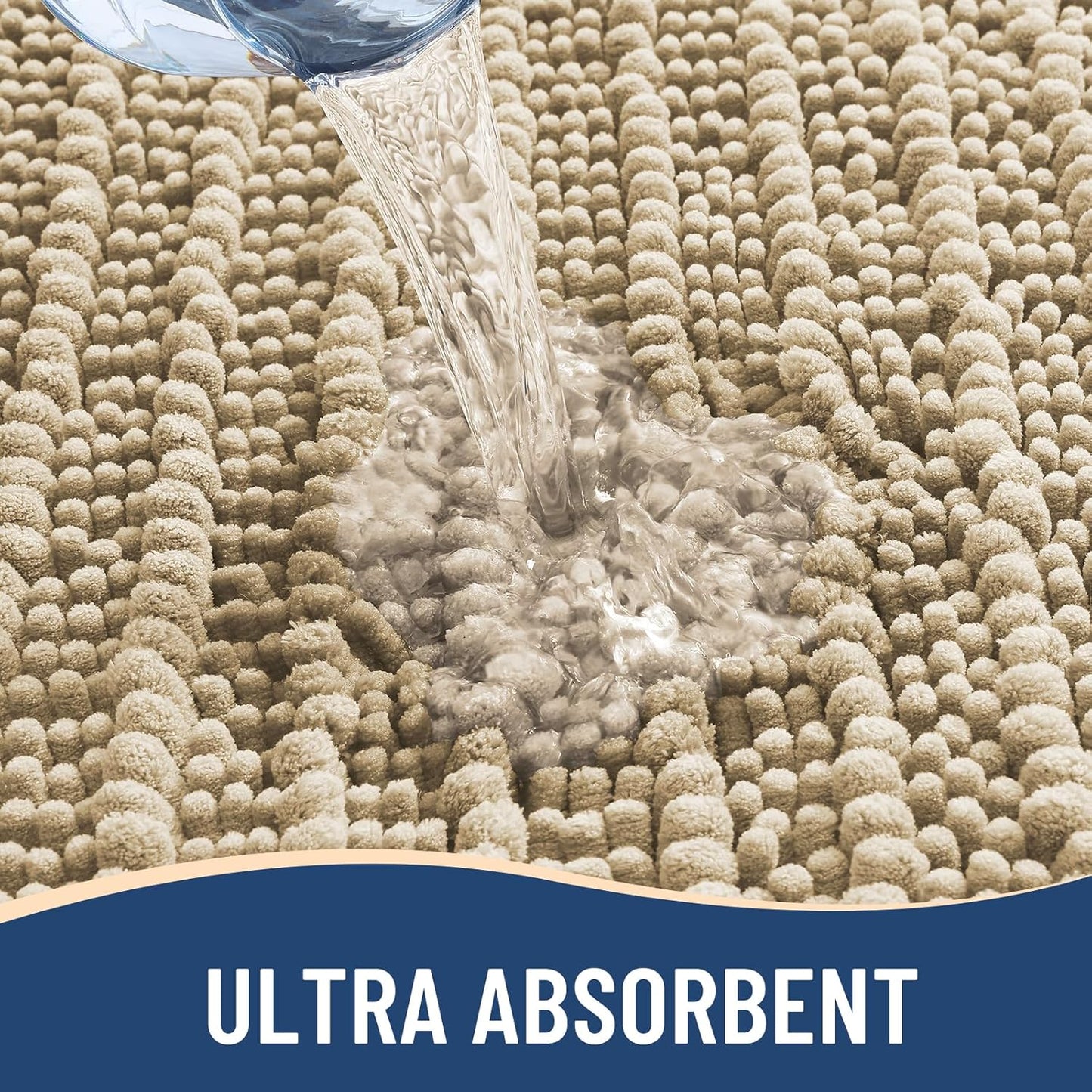 Arotive Luxury Chenille Bathroom Rug Mat, Extra Soft Thick Absorbent Shaggy Bath Rugs, Non-Slip Machine Wash Dry, Plush Bath Mats for Bathroom, Shower and Tub, 50x30, Beige