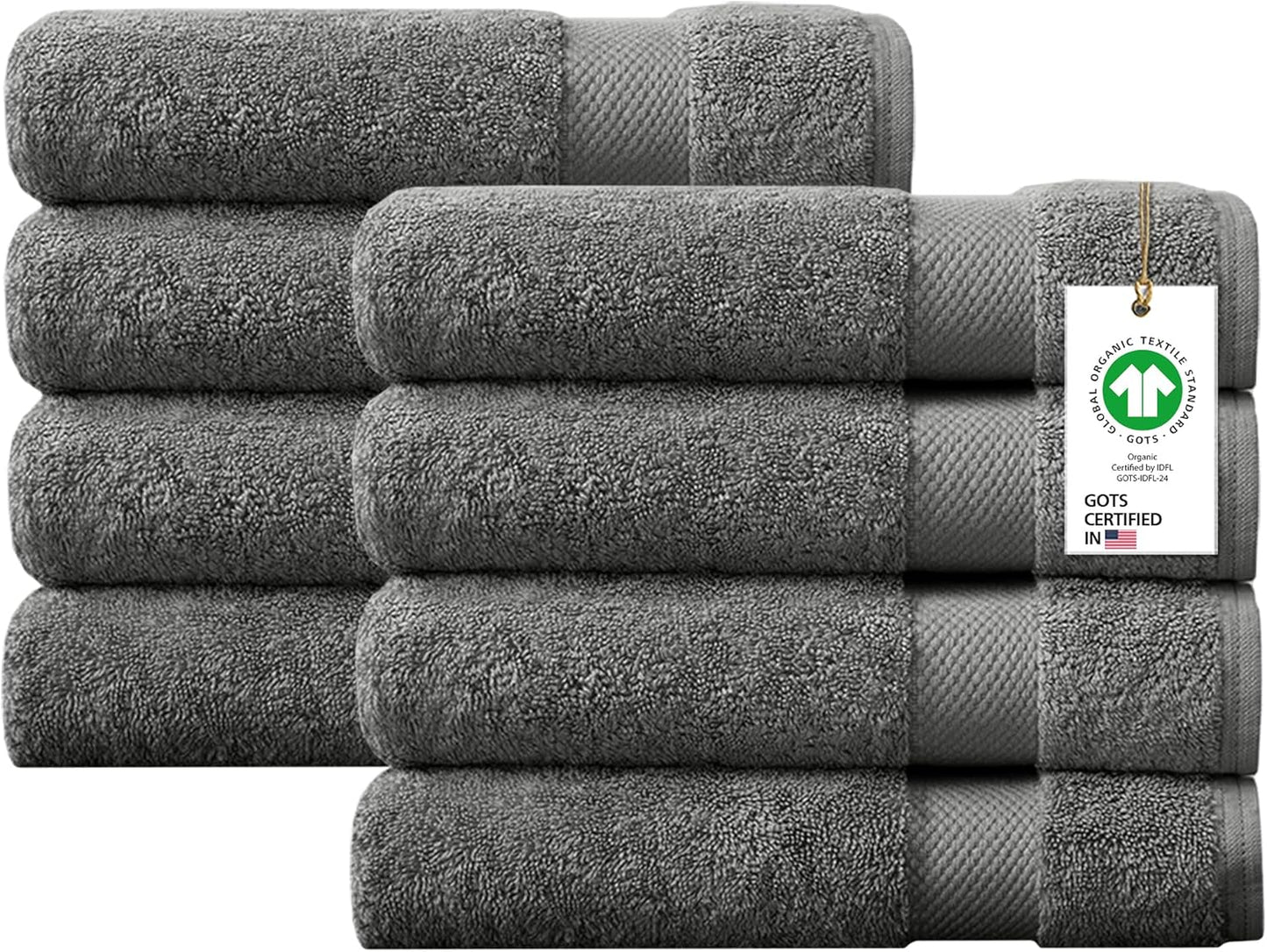 Delara 100% Organic Cotton Towels 650 GSM Plush Feather Touch Quick Dry Bath Towel, Pack of 8 GOTS Certified, Oeko-Tex Green Certified, Organic Cotton Bath Towel, 30"X58"