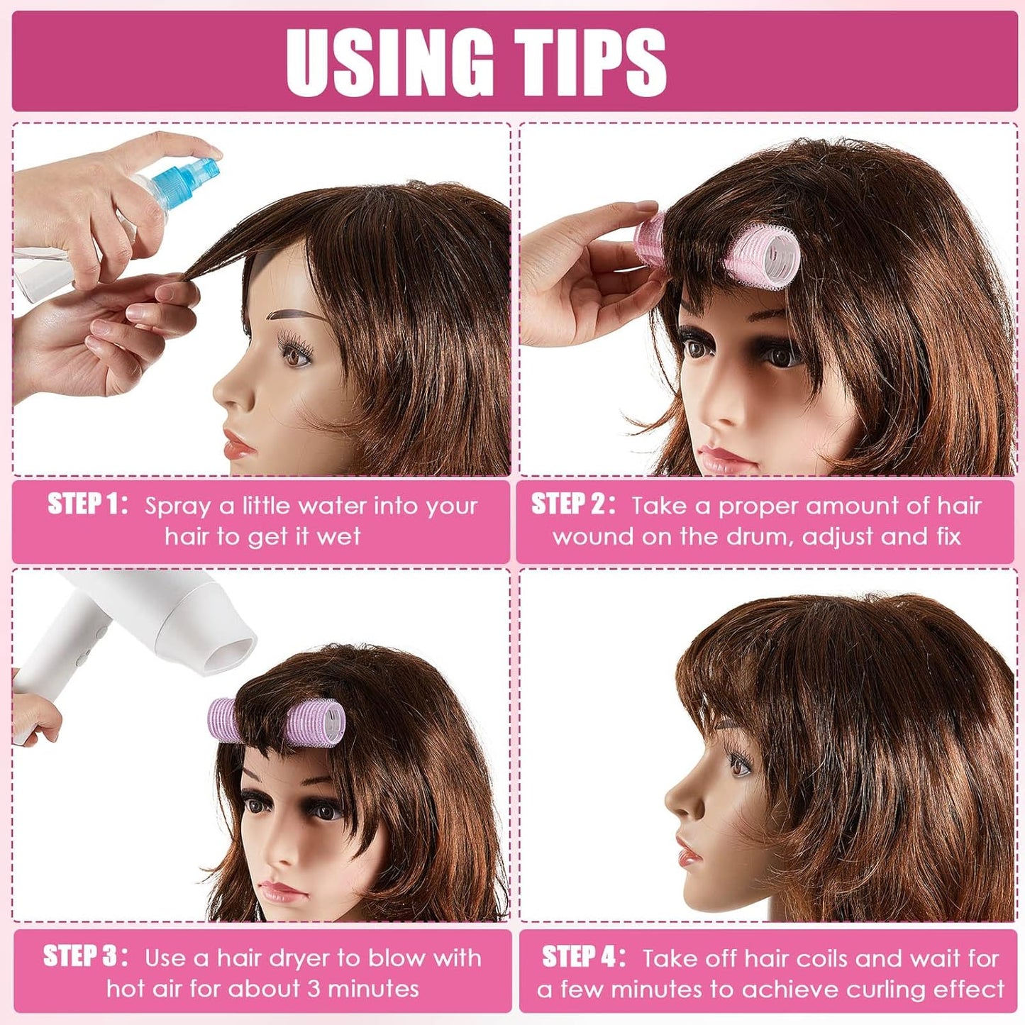 WILLBOND 8 Pcs Long Hair Rollers for Bangs Aluminum Core Curlers Thermal 4.1 x 1.2 Inch Self Grip Roller for Long and Medium Jumbo Hair Women Hairstyle