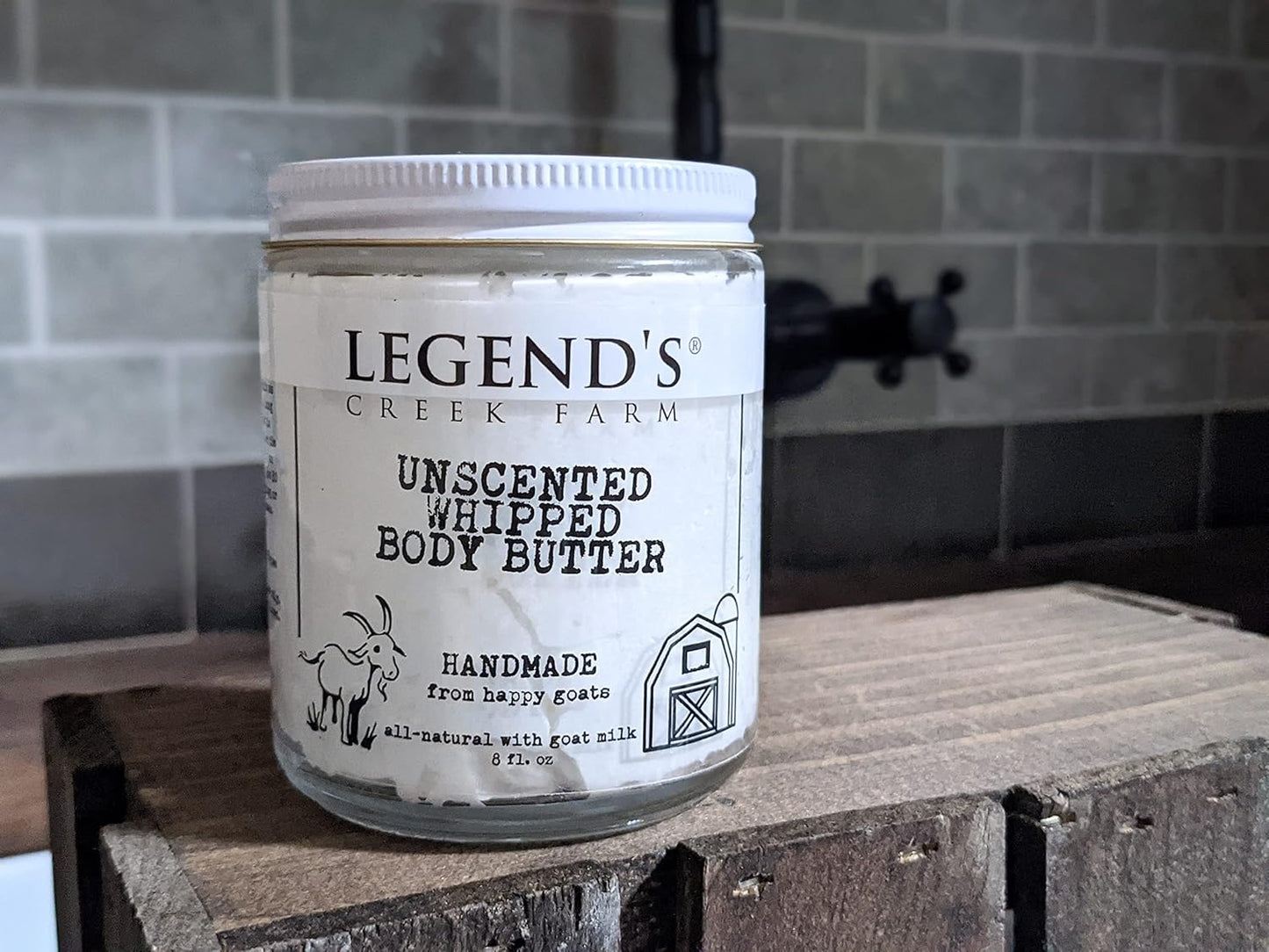 Legend's Creek Farm, Goat Milk Body Butter - Hydrating Natural Body Moisturizer with Organic Shea Butter & Grape Seed Oil - 8 Oz Purifying & Toning Whipped Body Butter (Unscented)