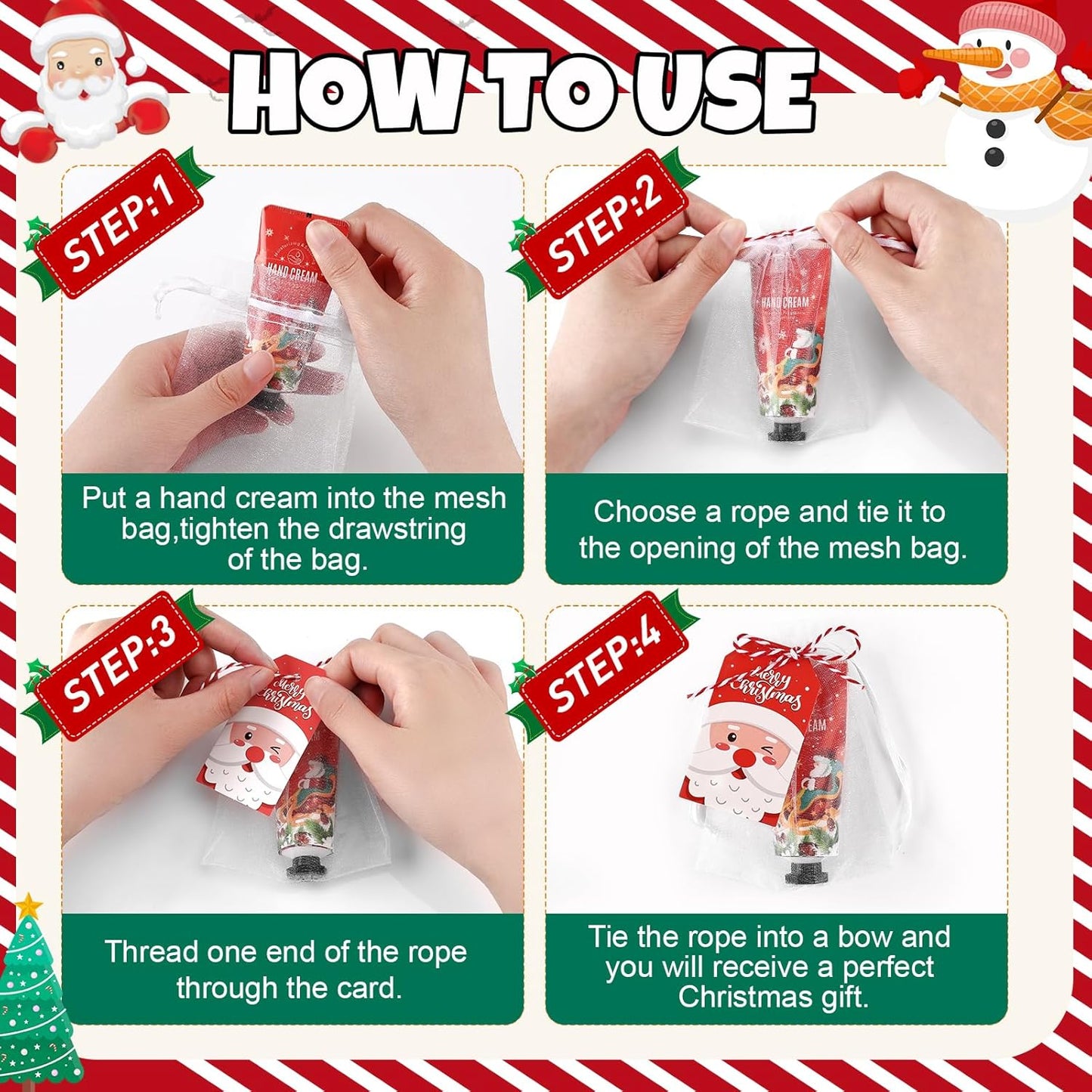 VESPRO 50 Sets Christmas Hand Cream Gift for Women, Hand Lotion for Christmas Party Favors with Christmas Cards and Organza Gift Bags, Christmas Decorations and Stocking Stuffers Gifts for Women