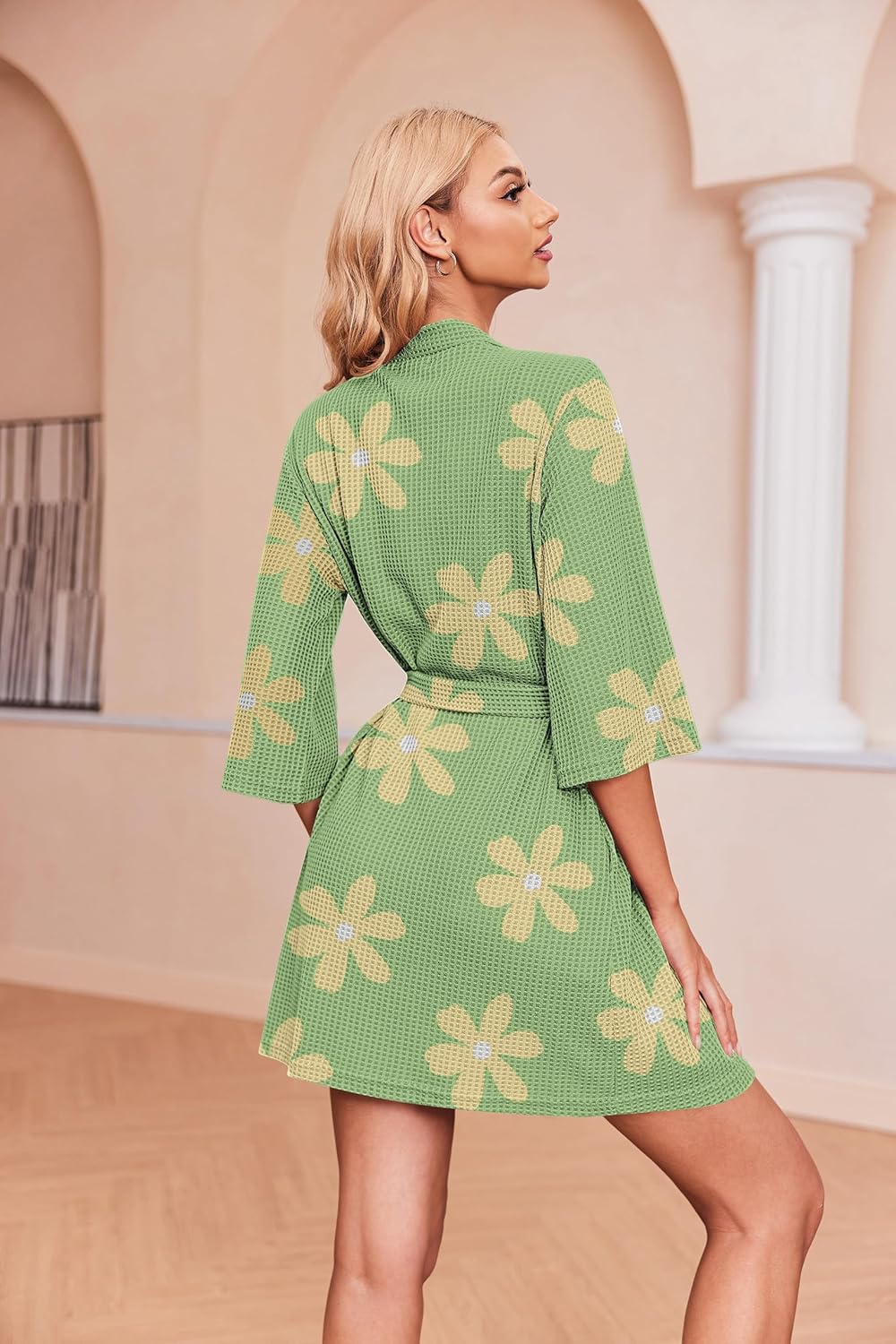 Ekouaer Robes for Women Waffle Knit Bathrobe Soft Lightweight Knee Length Loungewear S-XXL