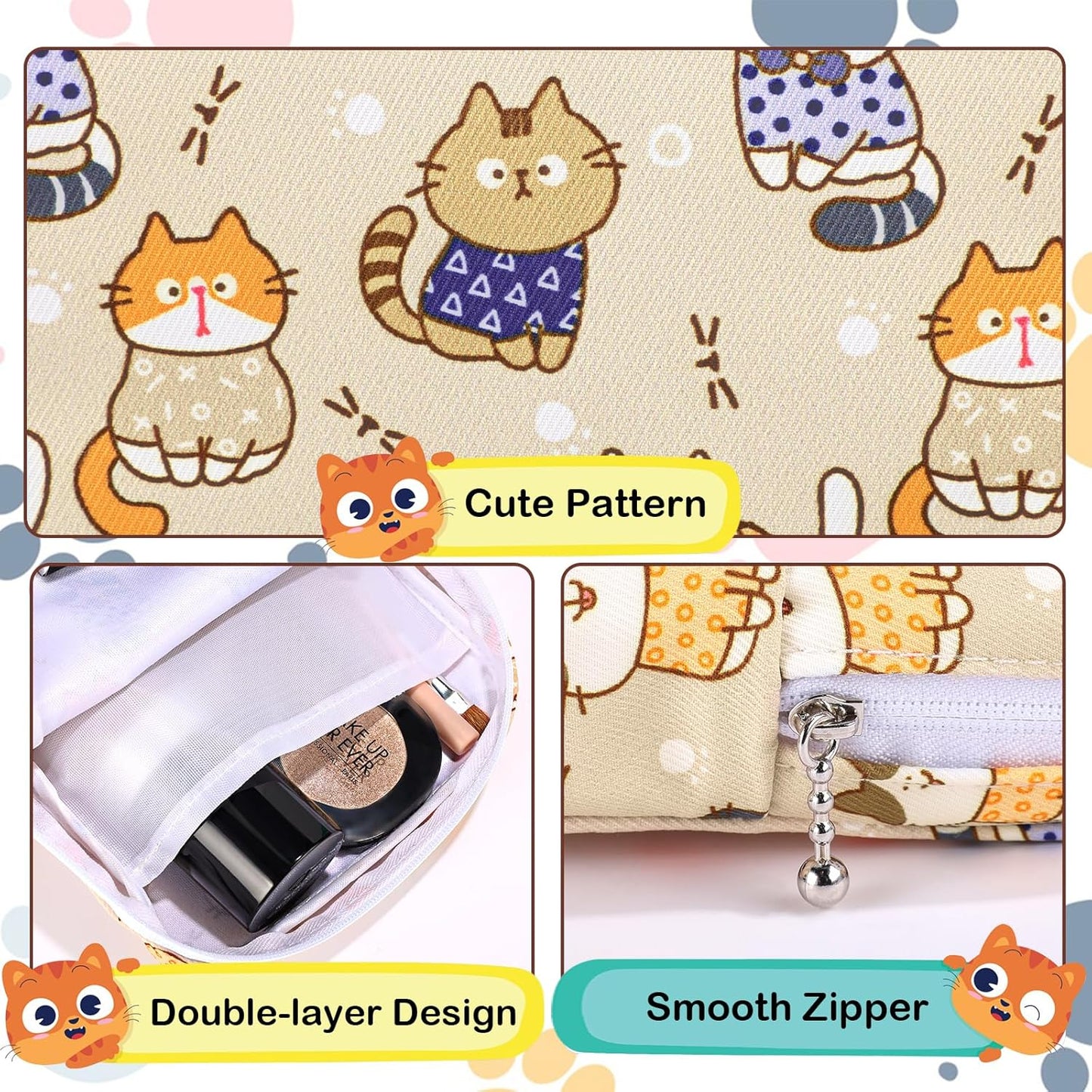 Period Bag Pouch, Canvas Sanitary Napkin Storage Bag for Girls Womens, Portable Sanitary Napkin Period Pad Pouch for Purse, Small Make Up Bags(Khaki Cat)