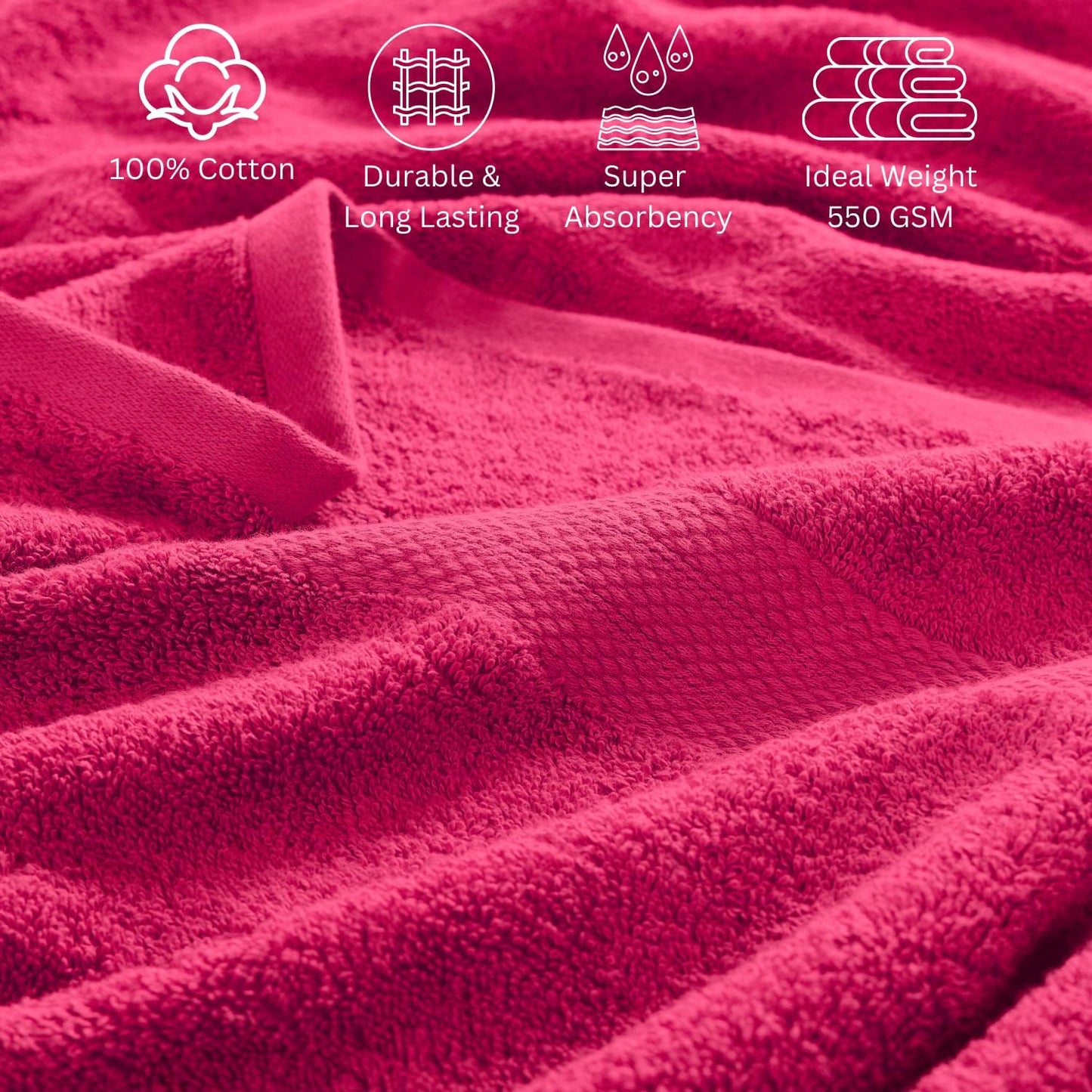 LANE LINEN 100% Cotton Bathroom Towel Set - 24 Pcs - Ring Spun, Super Soft & Highly Absorbent - 2 Bath Sheets, 4 Fingertip, 4 Bath, 6 Hand Towels, 8 Washcloths - Wide Variety of Colours - Fuchsia