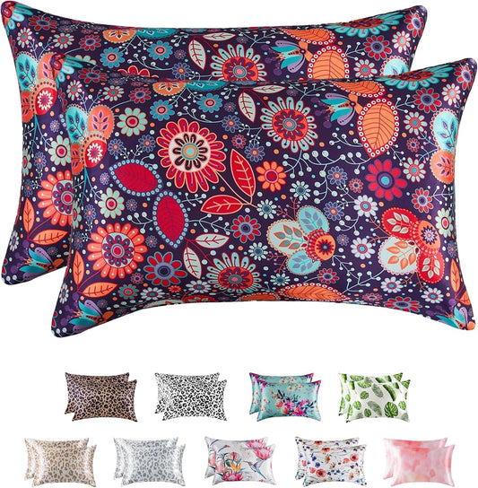 MR&HM Satin Pillowcase for Hair and Skin, Silk Satin Pillowcase 2 Pack, Standard Size Pillow Cases Set of 2, Silky Pillow Cover with Envelope Closure (20x26, Sunflower)